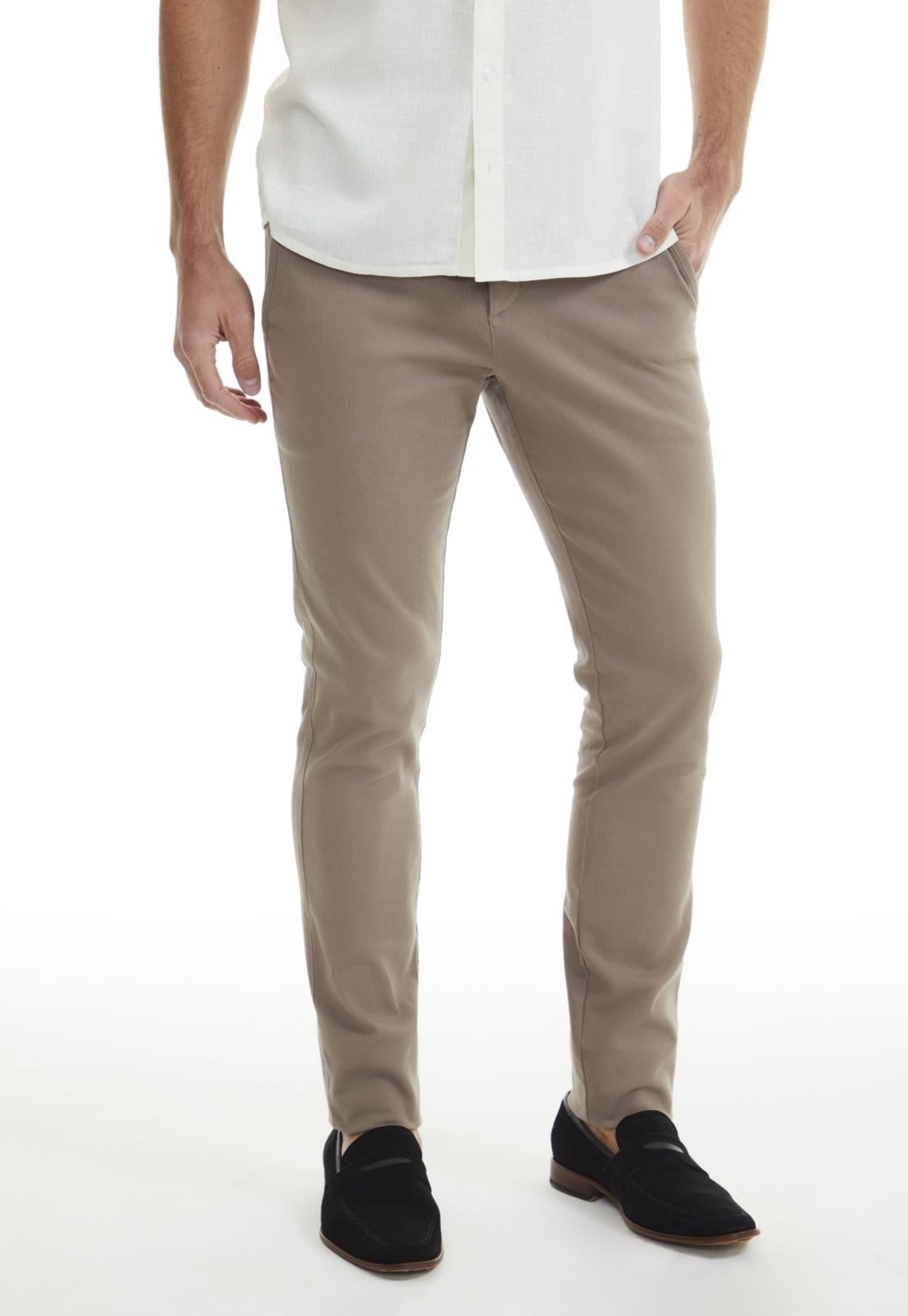 Vista principal Calça Sarja Traymon Chino Slim Kaki Traymon bege kaki