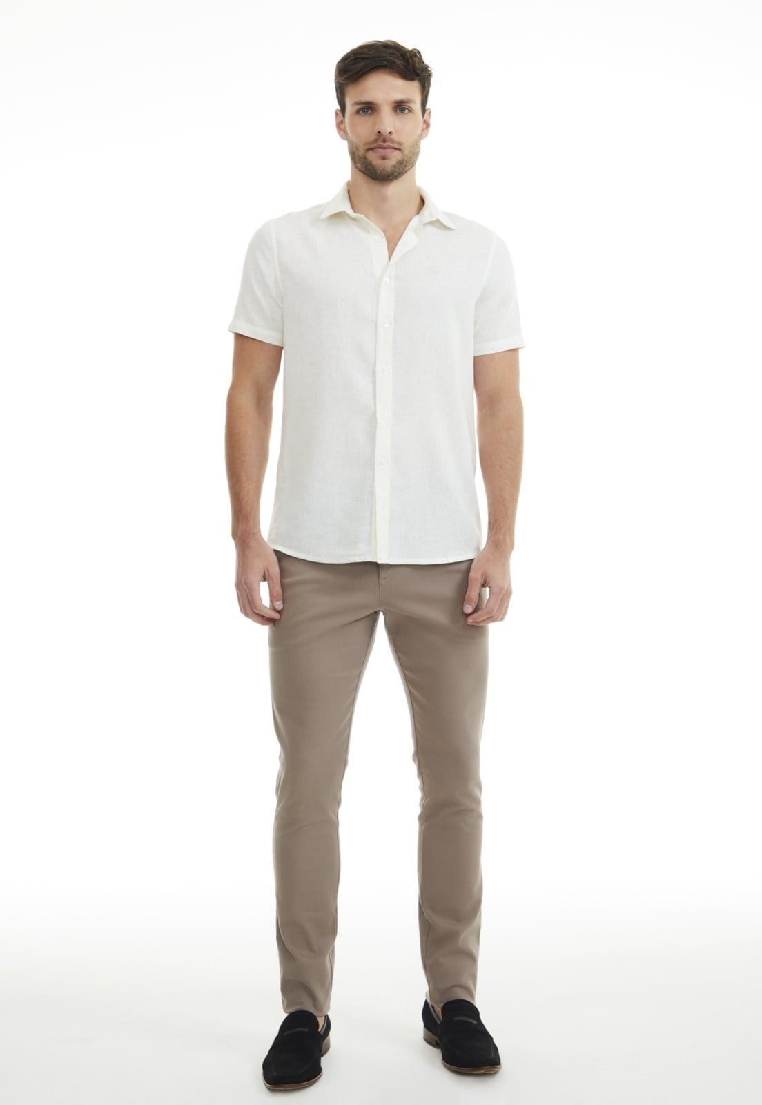 Vista 2 Calça Sarja Traymon Chino Slim Kaki Traymon bege kaki