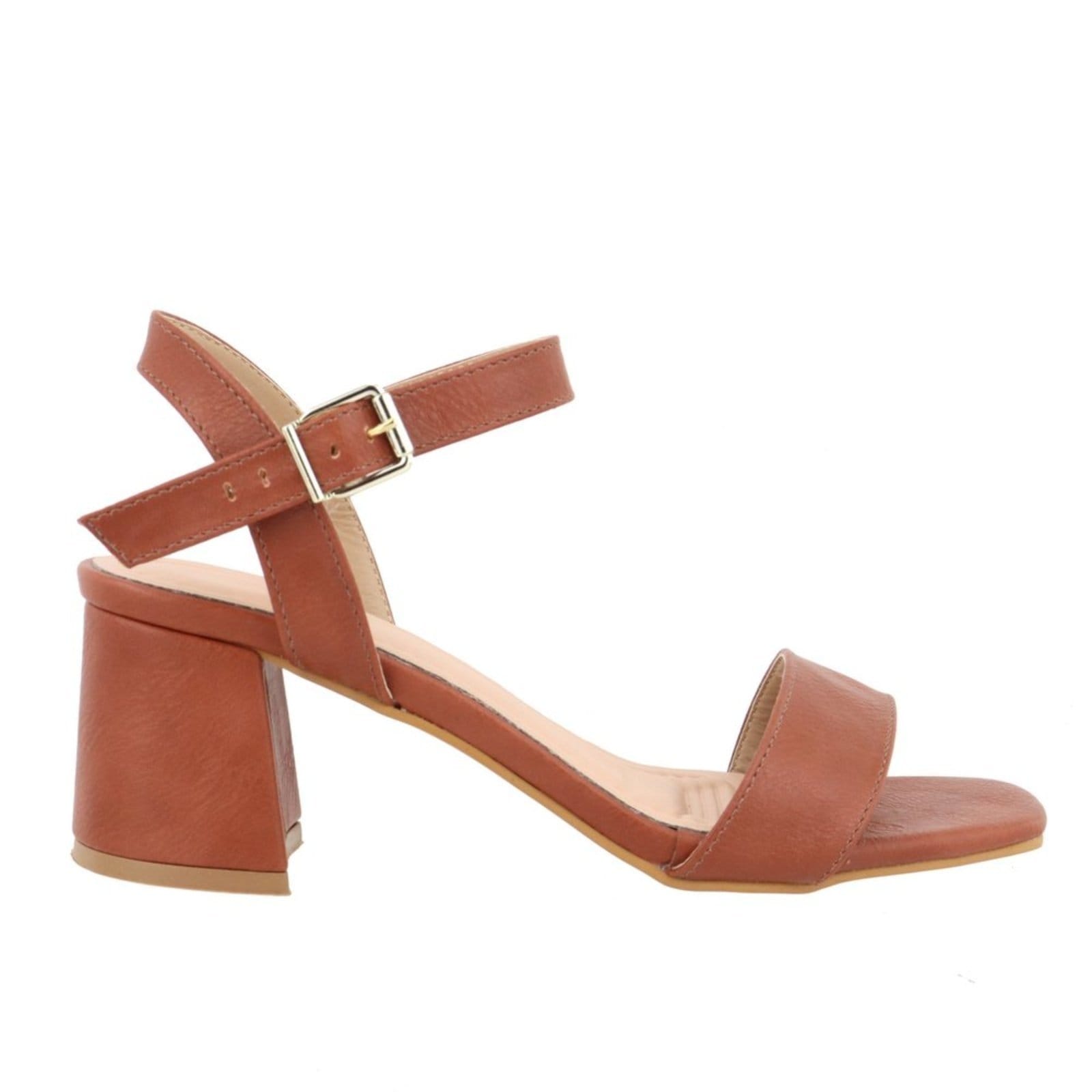 Vista 2 Sandalia Feminina Aberta Tira Napa Salto Bloco 80020 Flor da Pele marrom