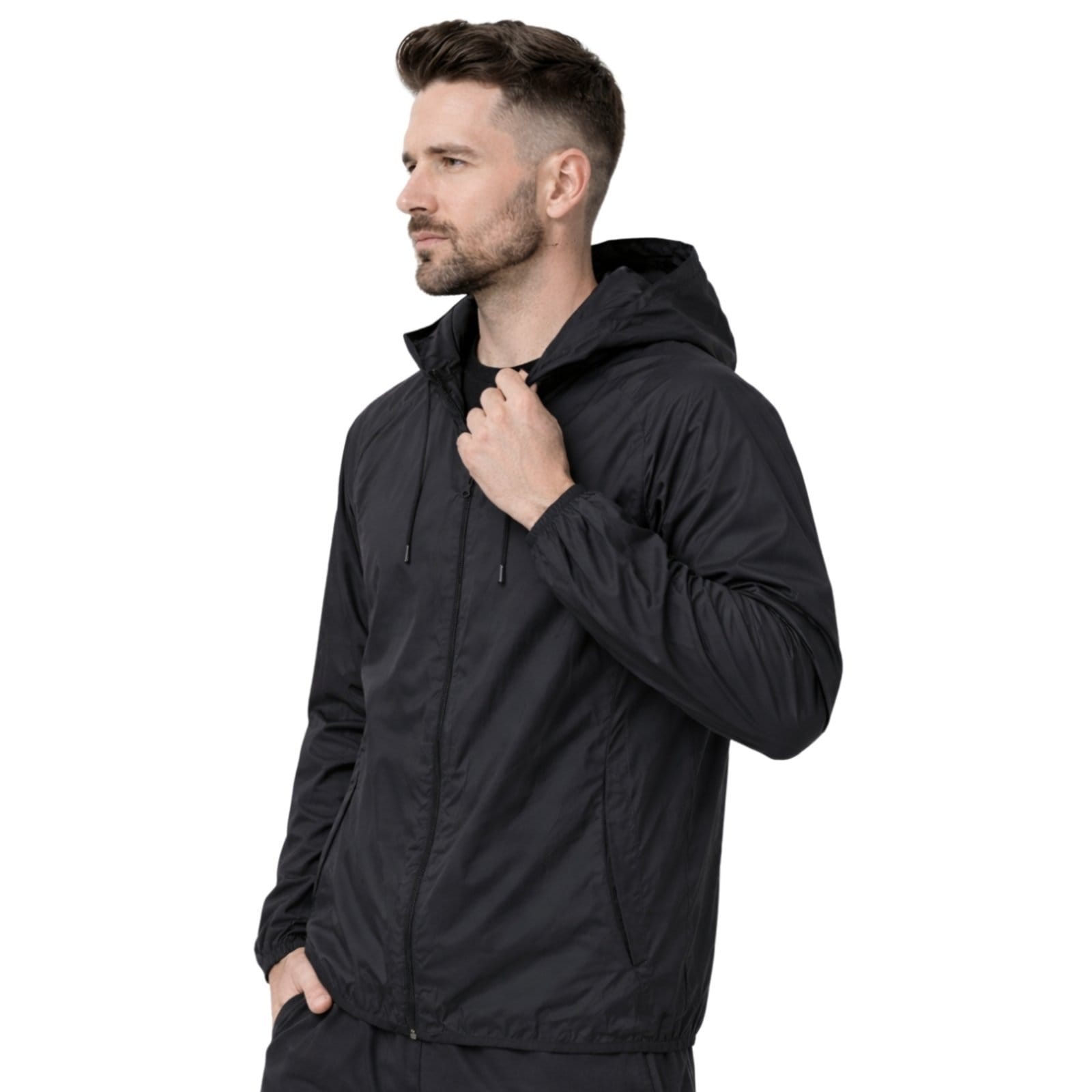 Vista 2 Jaqueta Corta Vento Impermeável Masculino Leve e Confortável Estilo Casual Siri Relaxado preto