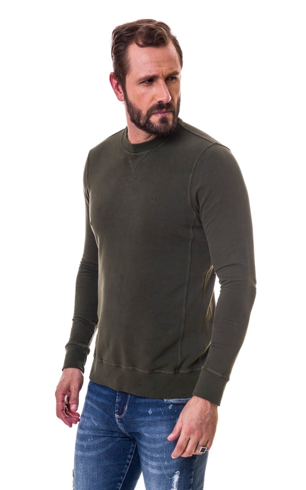 Vista 2 Moletom Aburguesia Slim Fit Gola Redonda Militar Alfaiataria Burguesia verde