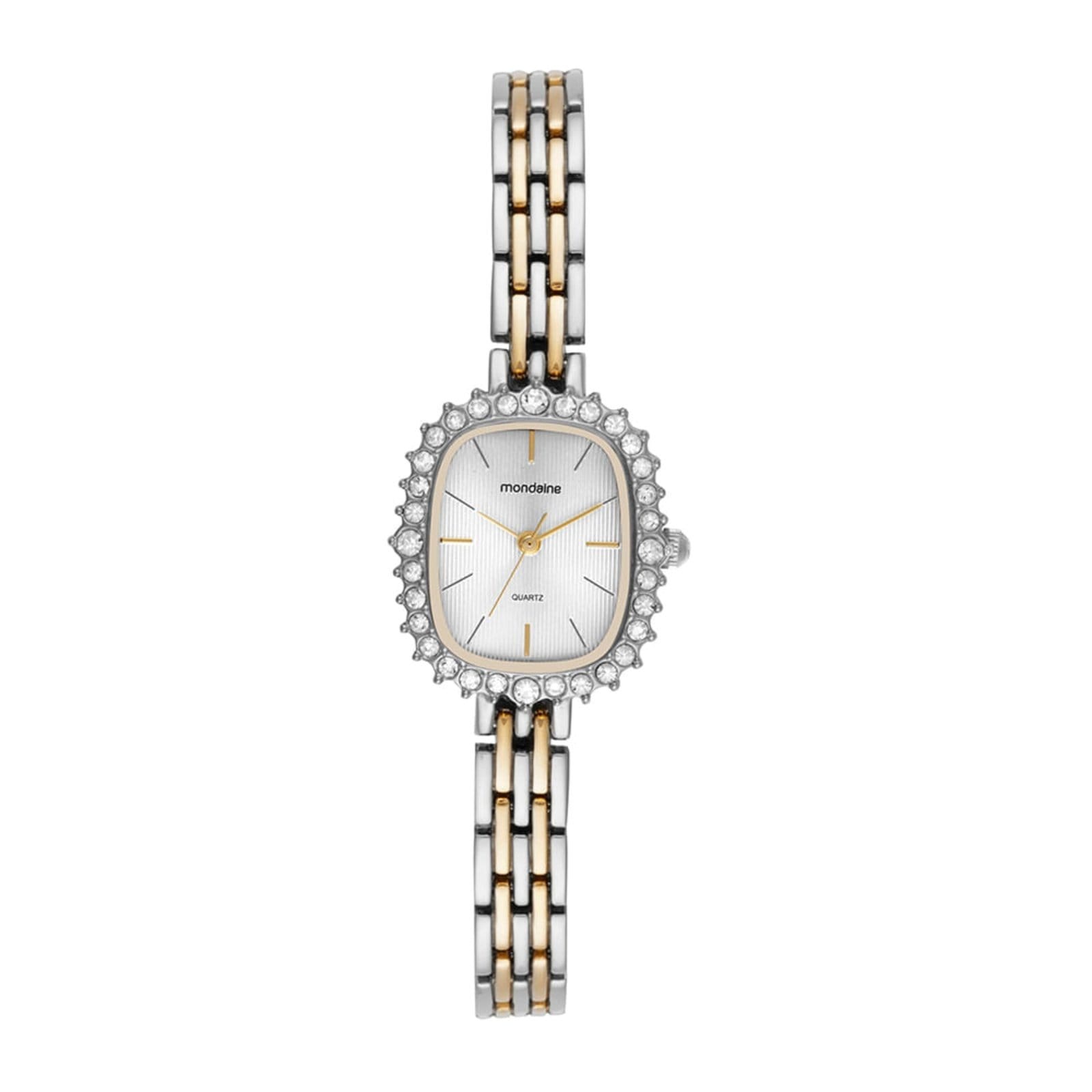 Vista principal Relógio Feminino Quadrado Cristais e Dourado Mondaine prata