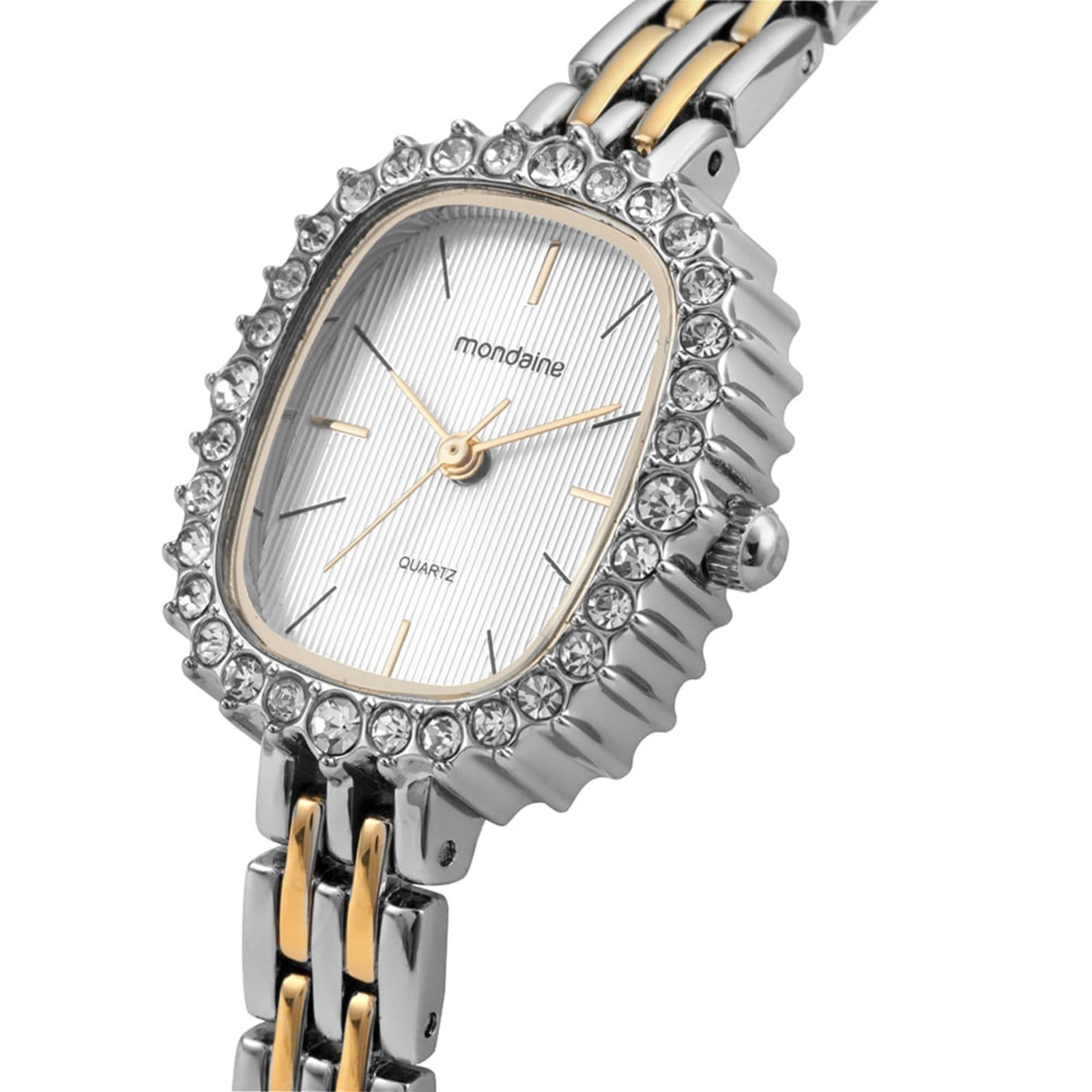 Vista 2 Relógio Feminino Quadrado Cristais e Dourado Mondaine prata