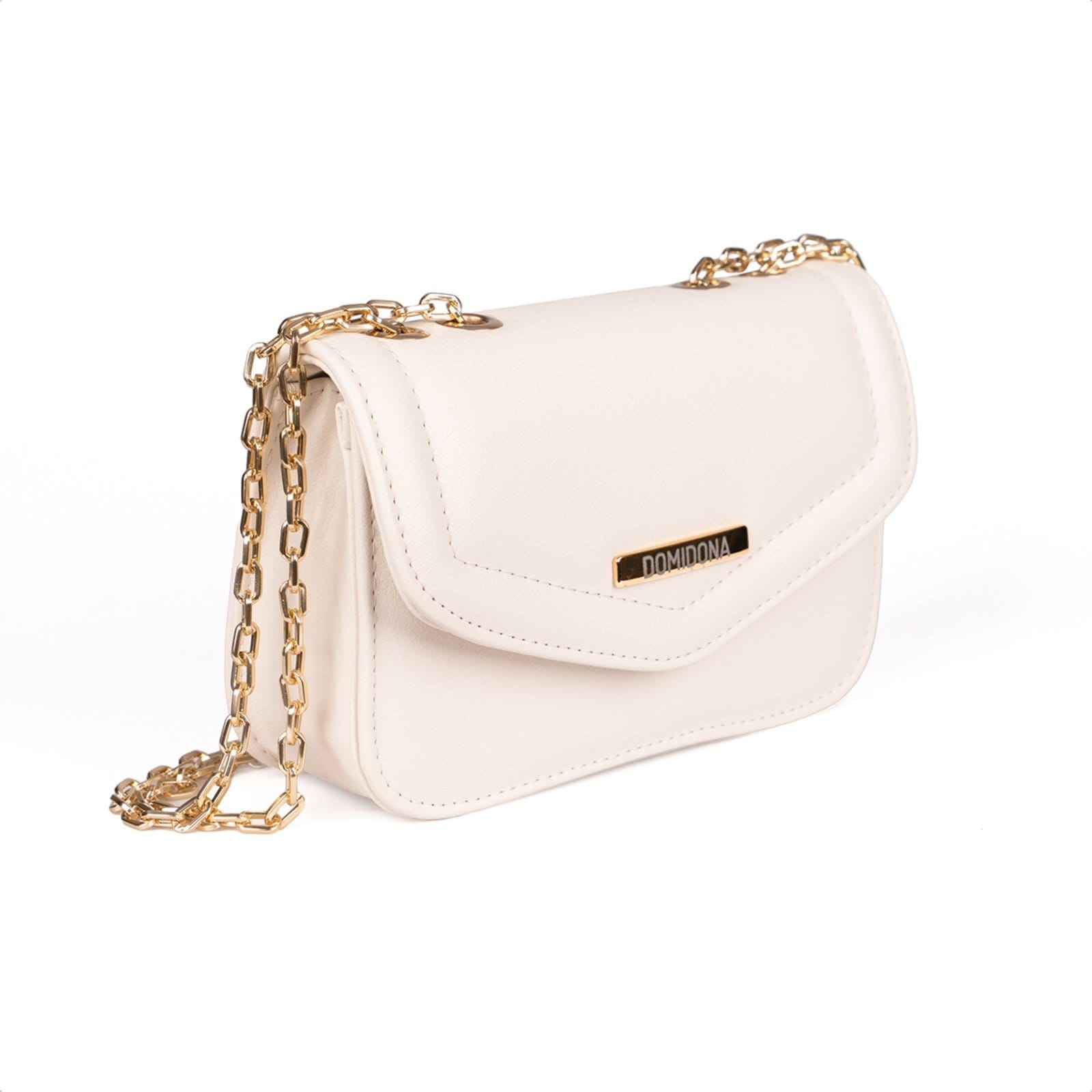 Vista 2 Bolsa Feminina Domidona Mini Bag Off White Pequena com Corrente Dourada Domidona off-white white