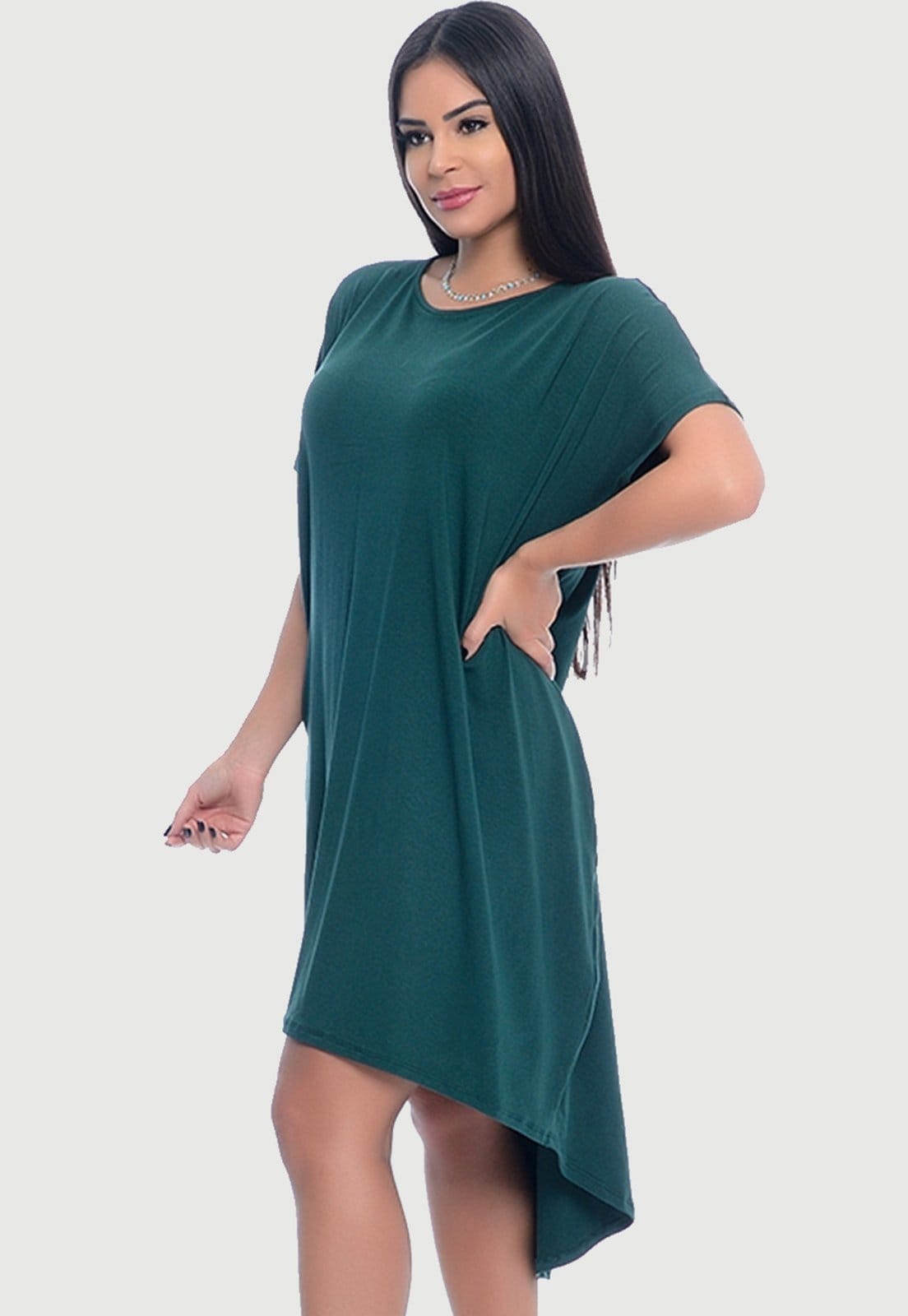 Vista 2 Vestido Mullet Decote Redondo B’Bonnie Arya Musgo BBonnie verde