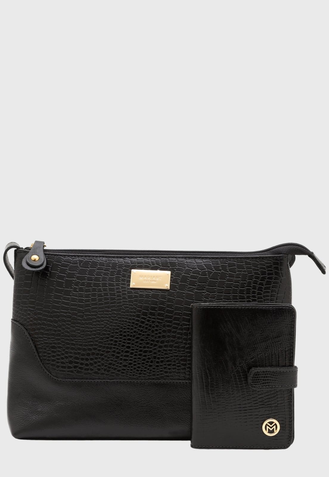 Kit Bolsa e Carteira de Couro Mariart 2194 + 237 Preta