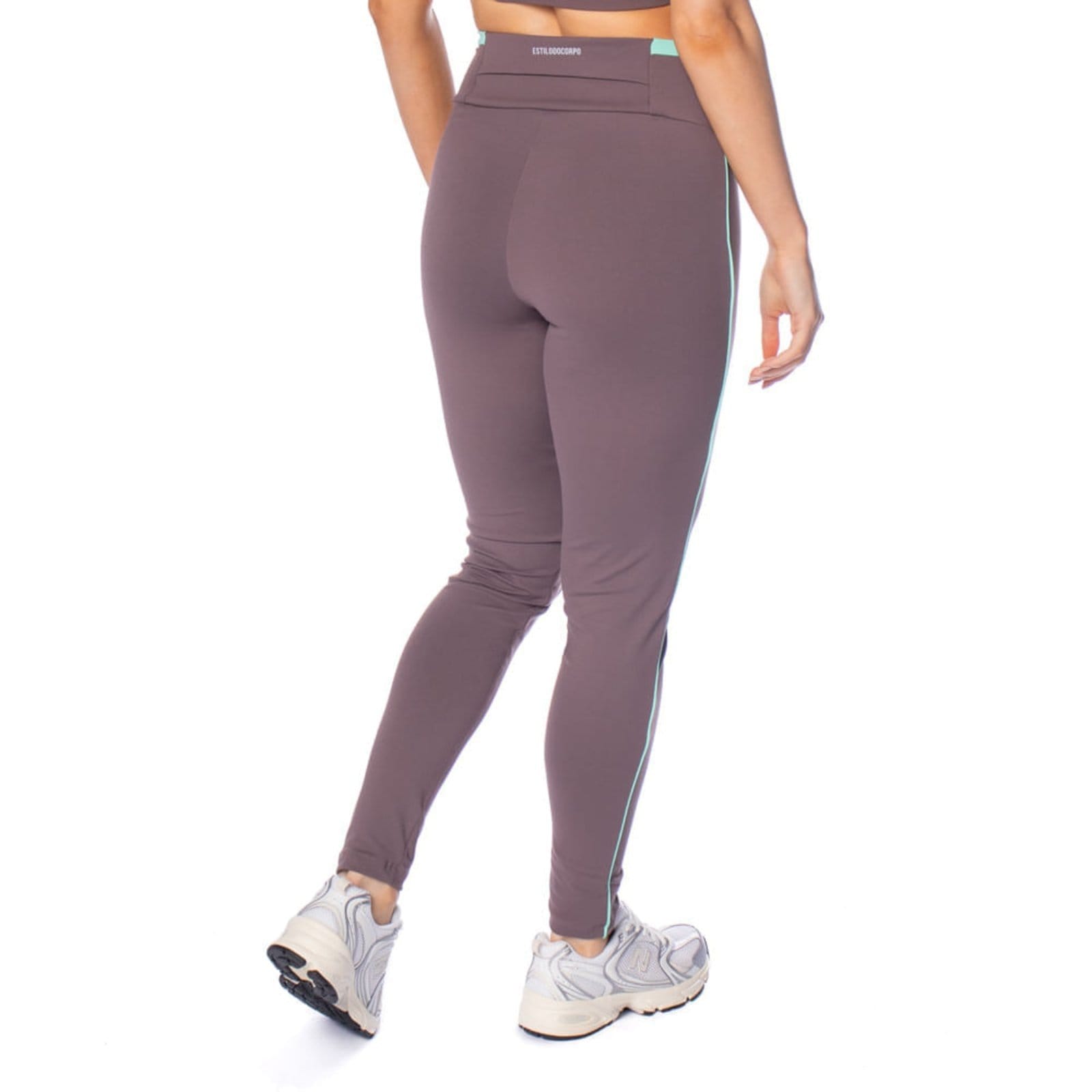 Vista 2 Legging Feminina Estilo Do Corpo Listra Cappuccino/Verde Estilo Do Corpo café verde