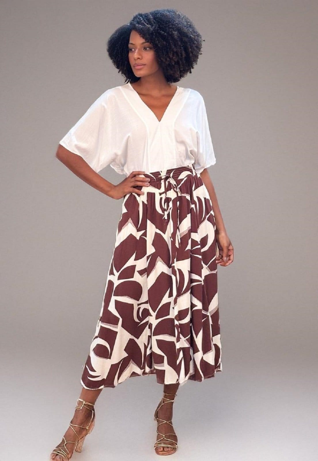 Vista principal Saia Amazonia Vital Longa Estampa Raízes Amazonia Vital branco/estampado/marrom