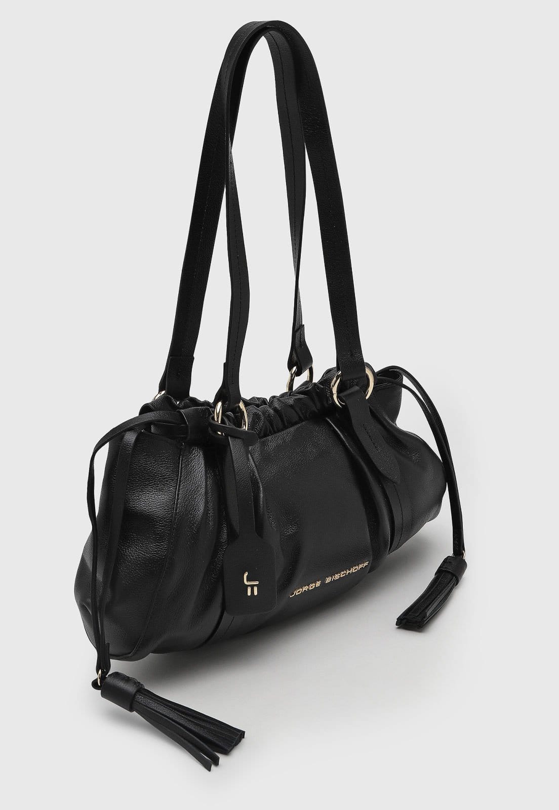 Vista 2 Bolsa Média Feminina Jorge Bischoff Franzido Preta Jorge Bischoff preto