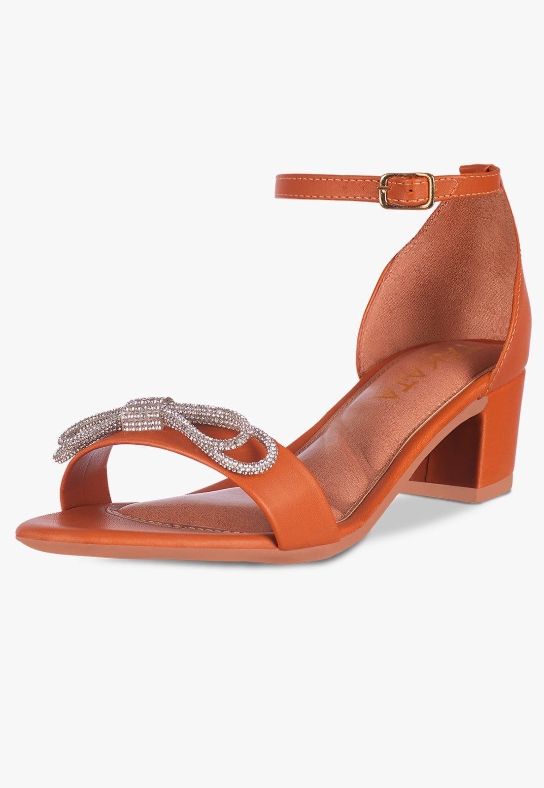 Sandália Feminina Salto Bloco Quadrado Baixo Sapato Laço Cristal