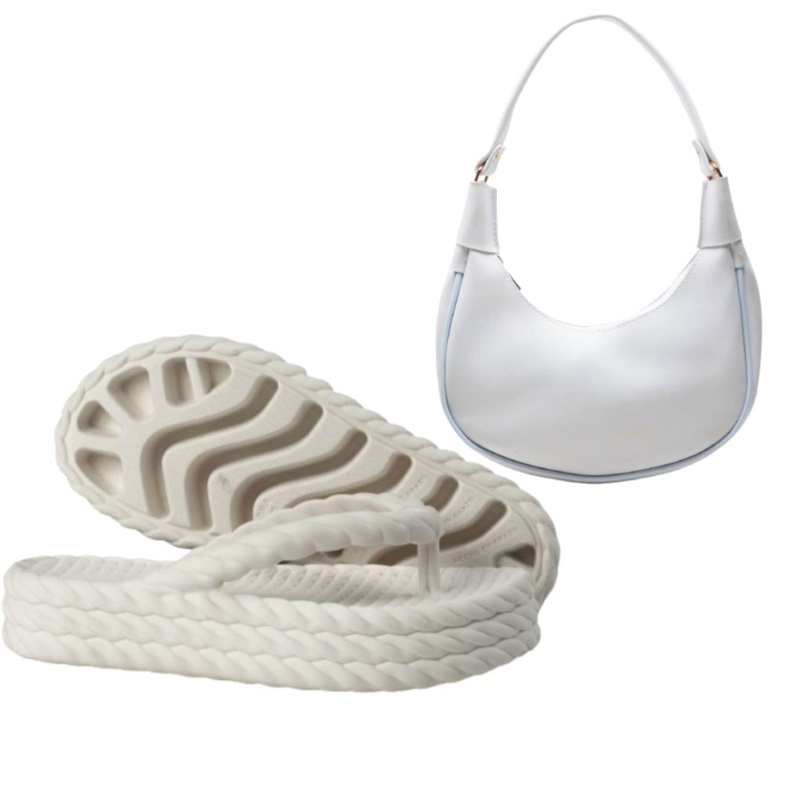 Vista principal Kit Chinela Feminina Anna Andrade Sandália Casual Flatform De Dedo E Bolsa Ombro Anna Andrade branco