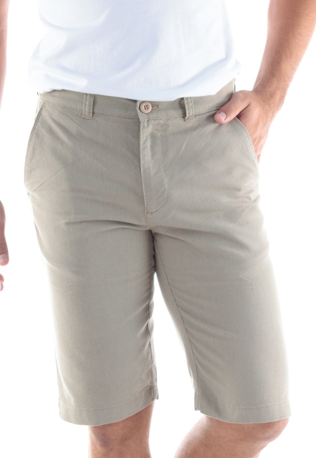 Vista principal Bermuda Sarja Traymon Chino Regular Kaki Escuro Traymon cáqui kaki