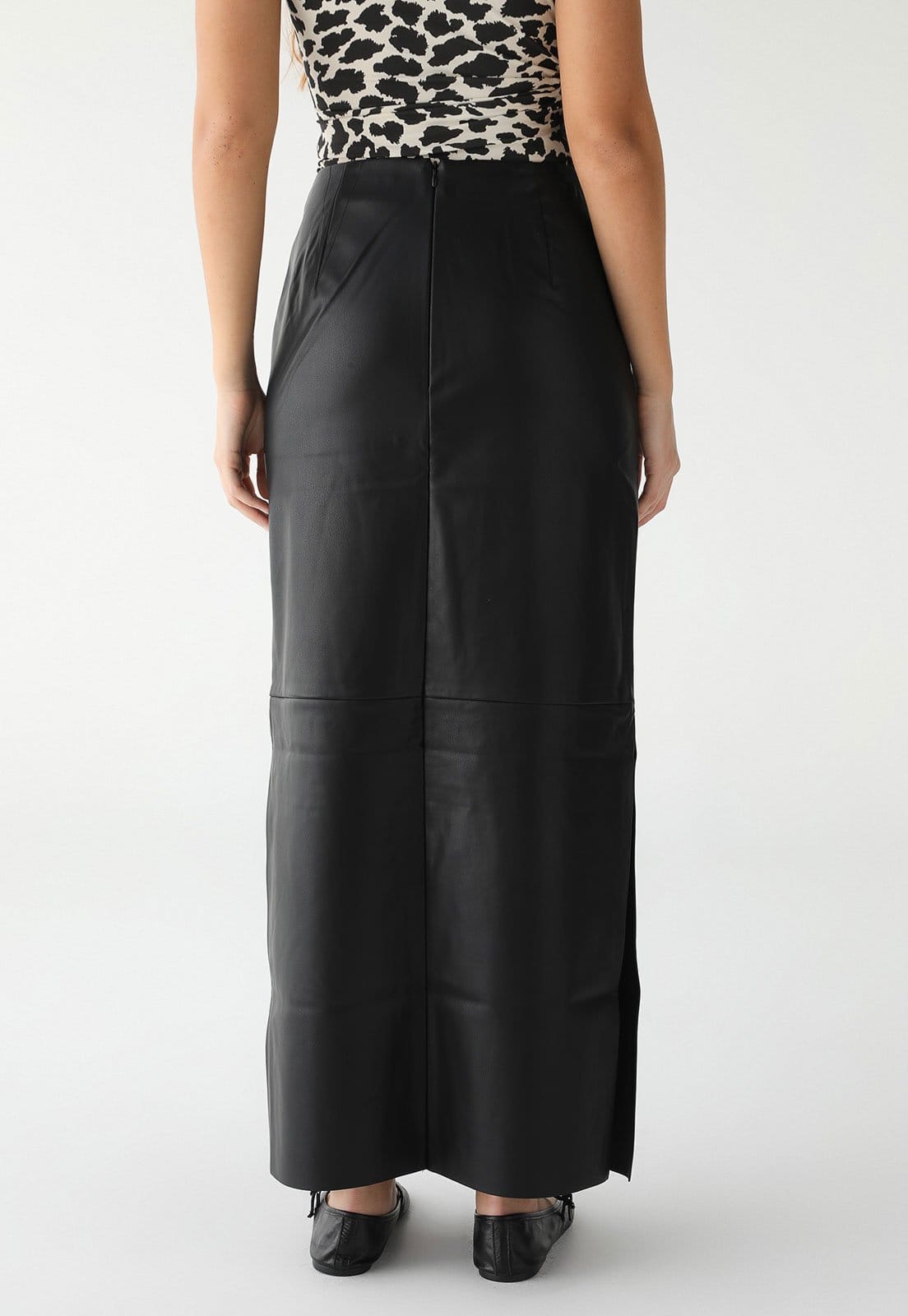 Vista 2 Saia TOPSHOP Longa Resinada com Fenda Preta Topshop preto