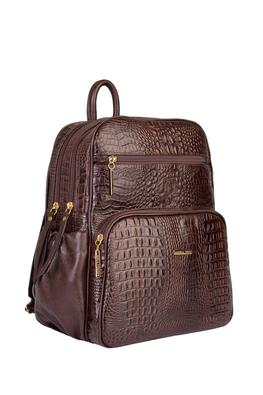 Vista 2 Mochila feminina de couro croco Zaya - Café Andrea Vinci azul