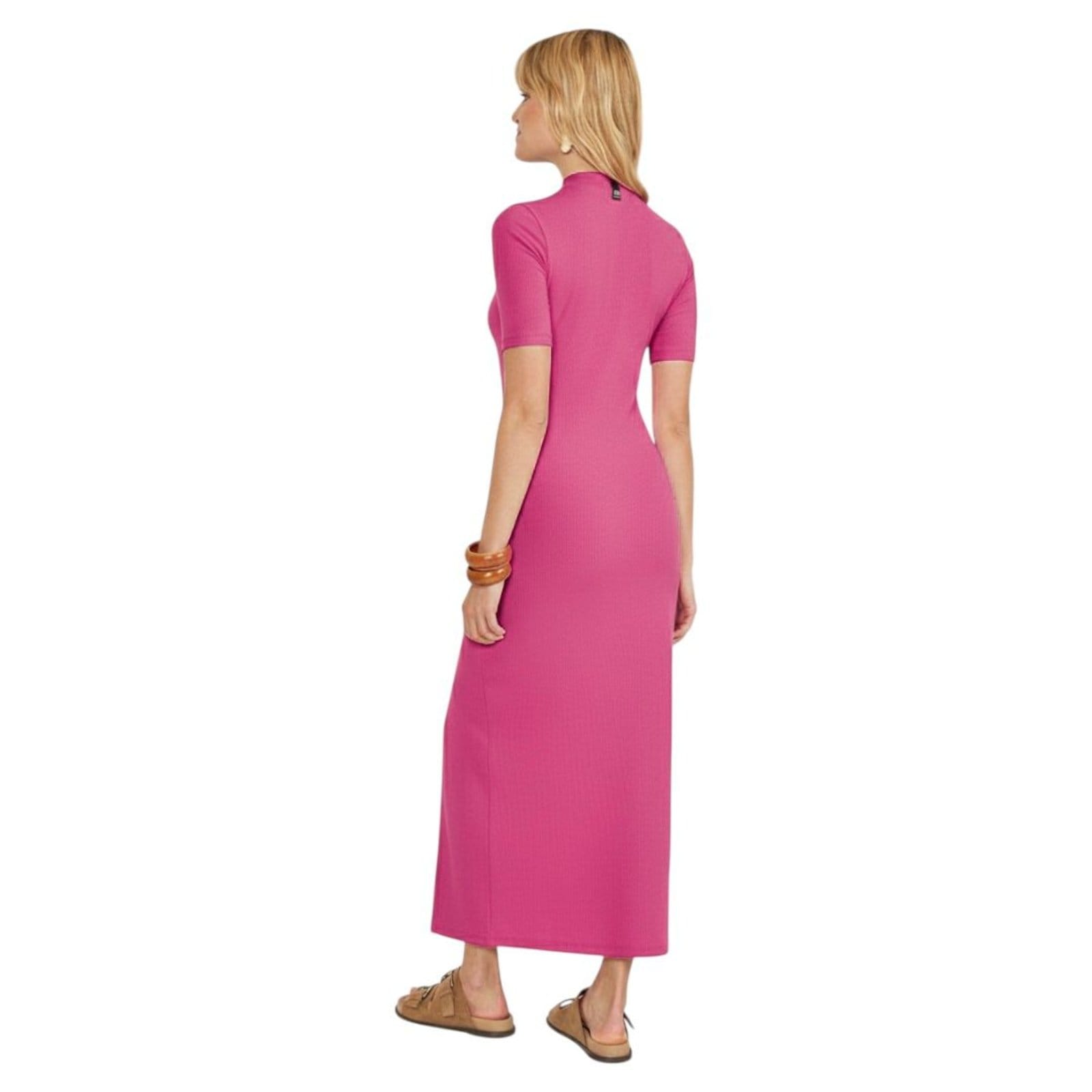 Vista 2 Vestido Midi Canelado Com Fenda Lateral Colcci Mon Amour Colcci rosa