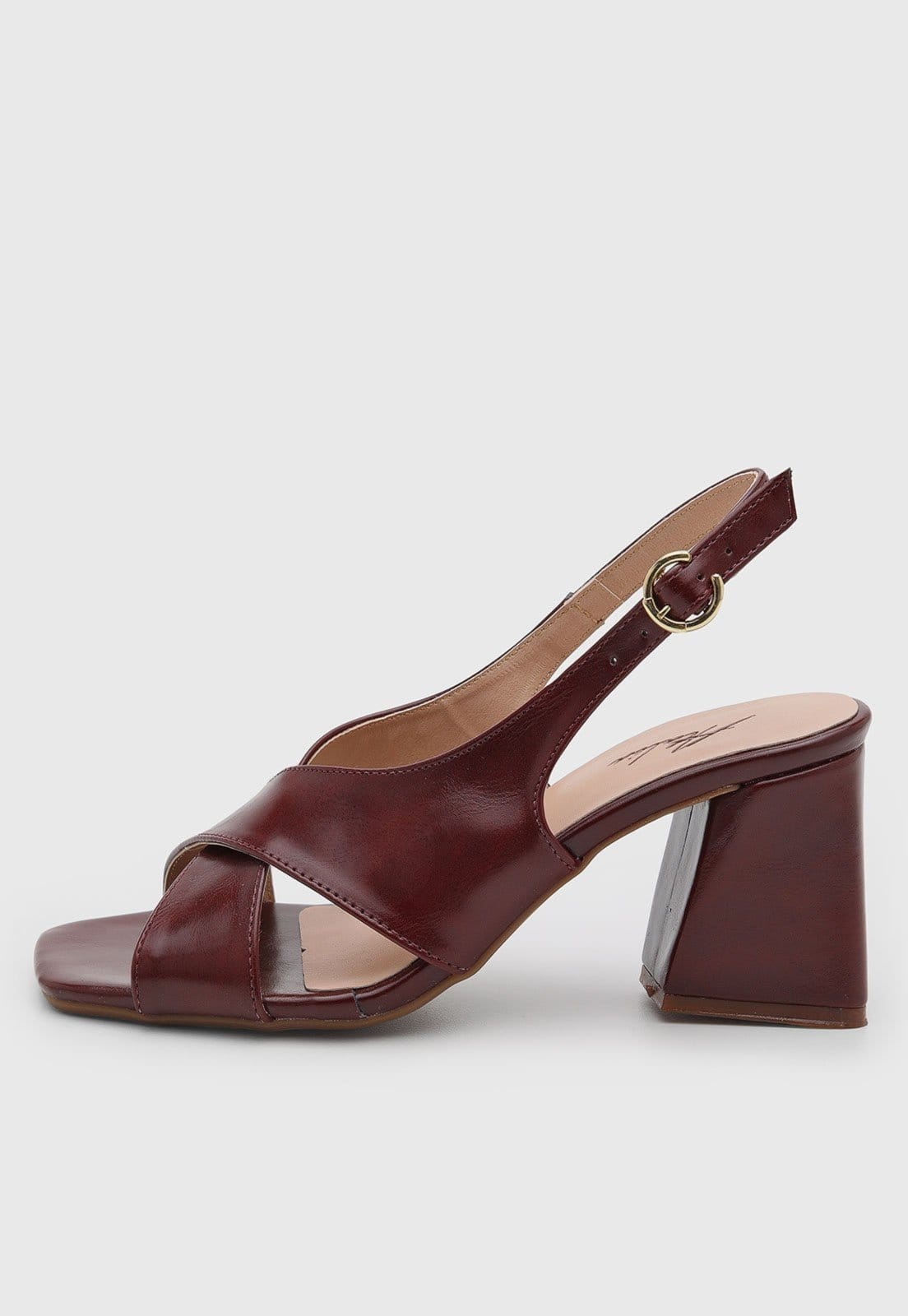 Vista principal Sandália Salto Geométrico Feminina Atalia Shoes Madrid Marsala Tiras Cruzadas Slingback Tendência 2026 Atalia Shoes vermelho/vinho