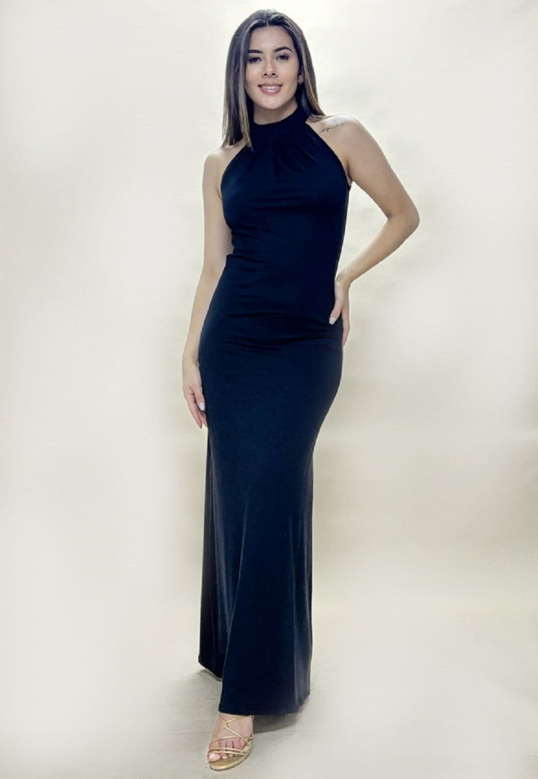 Vista 2 Vestido Longo Malha Estampa Marinho Cabanafree azul