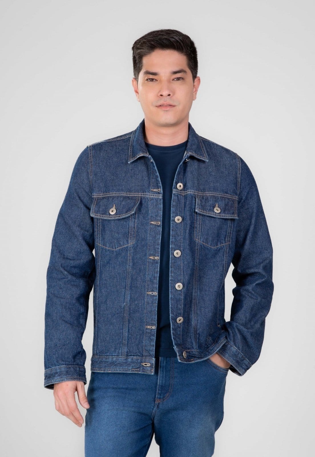 Vista 2 Jaqueta Jeans Traymon Stonada Com Bolsos Blue Black Traymon azul marinho blue