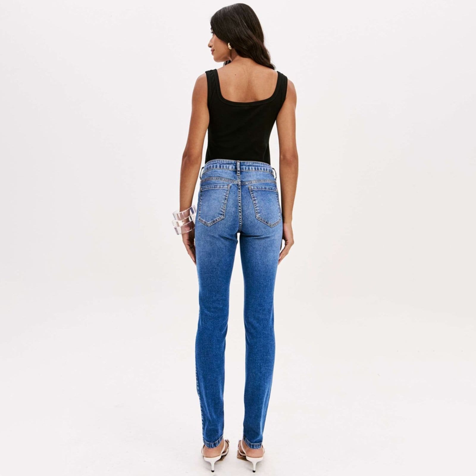 Vista 2 Calça Jeans Easy Lança Perfume Skinny Hig Pr26 Feminino Easy Lança perfume azul