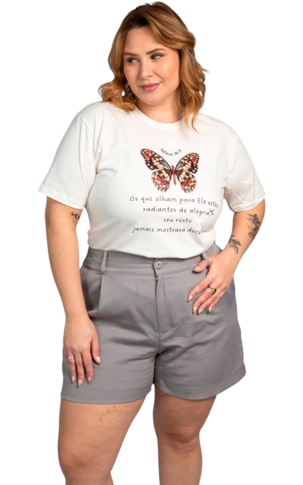 Vista 2 Camiseta Feminina Cianitas Off Estampa Borboleta Salmos 34-5 Cianitas off-white