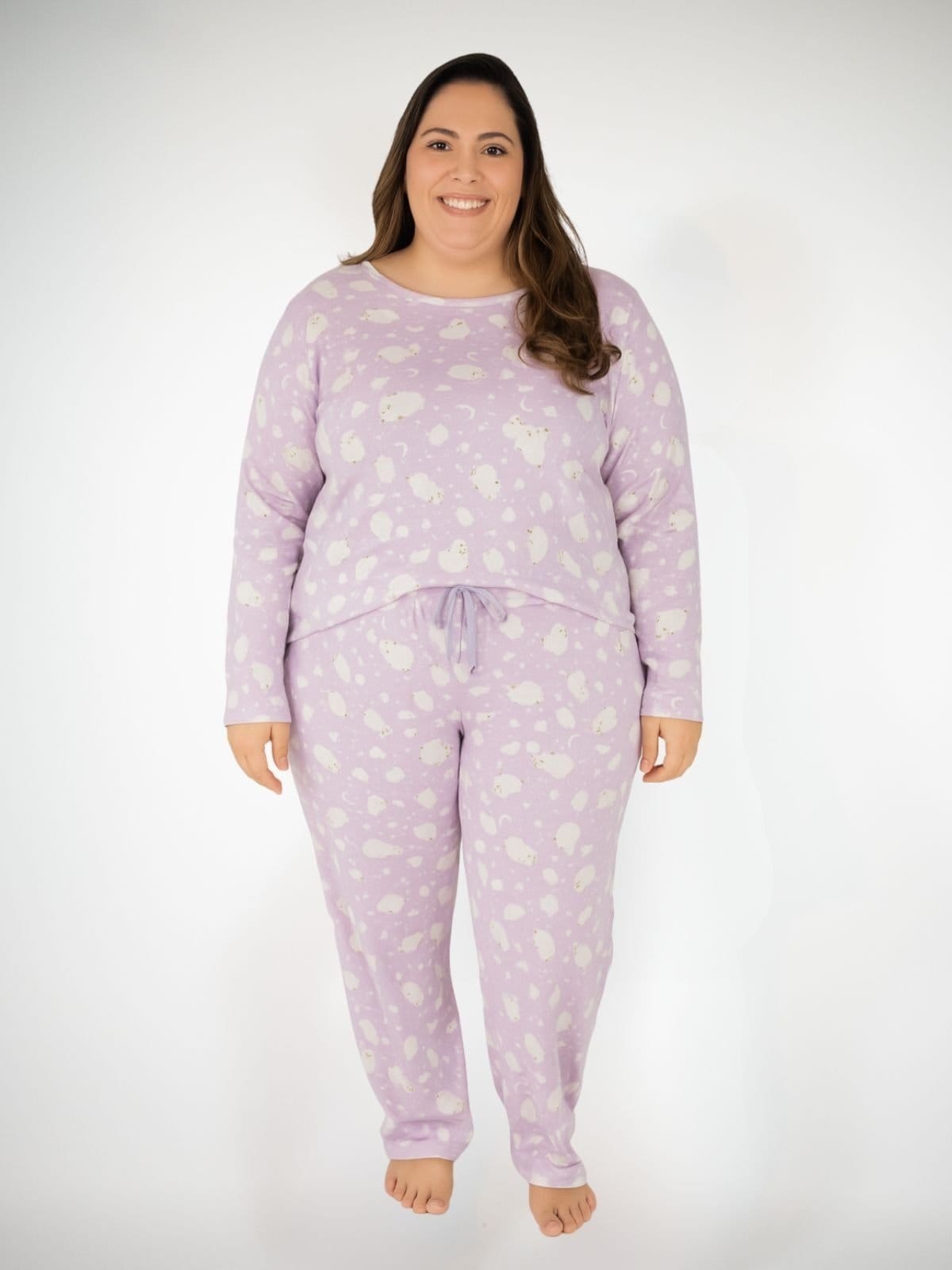 Pijama Algodão Plus Size Feminino Básico Longo Melissa - Ovelha