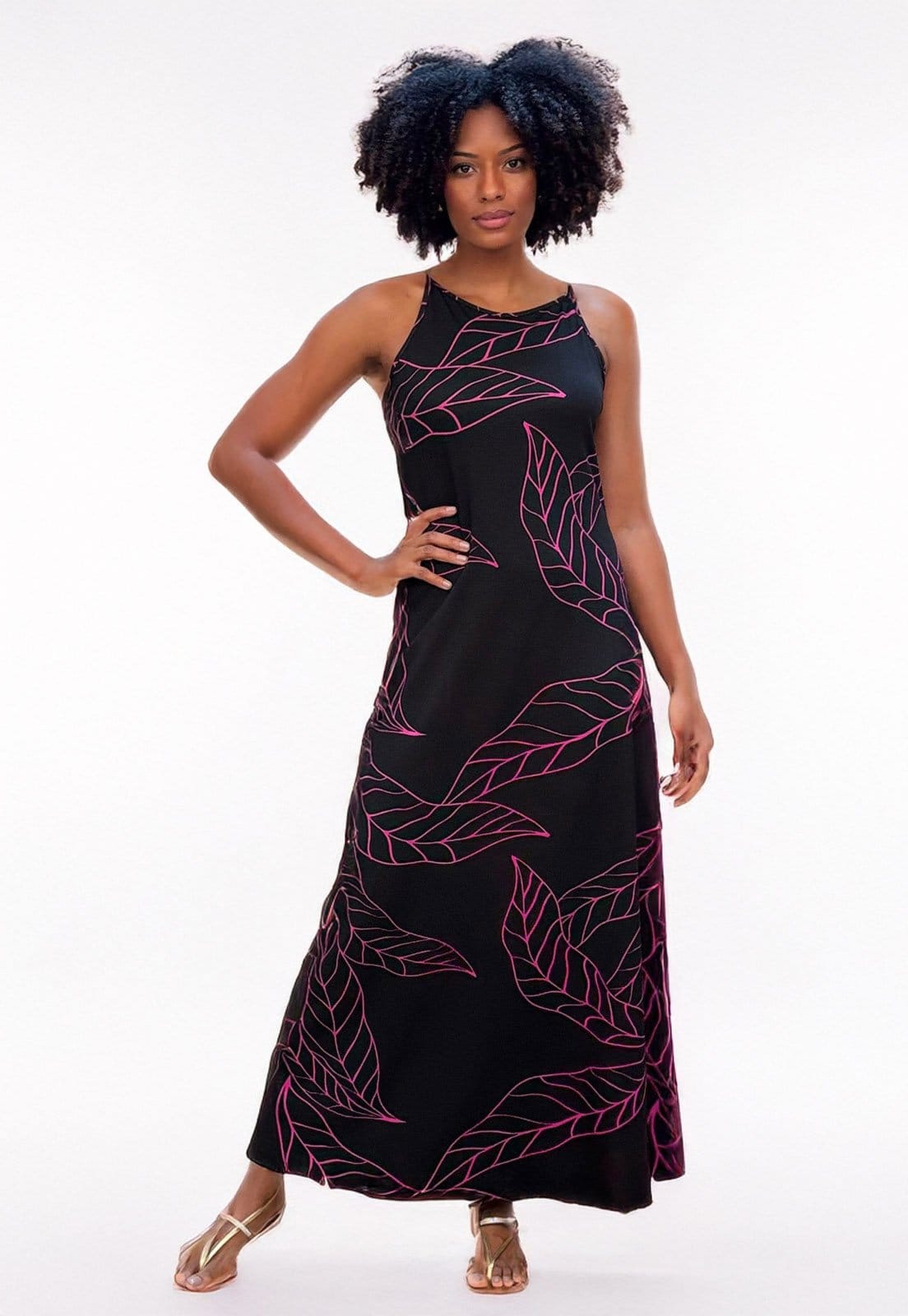 Vista principal Vestido Cabanafree Longo Malha Trapézio Estampa Antúrios Cabanafree estampado/lilás/preto