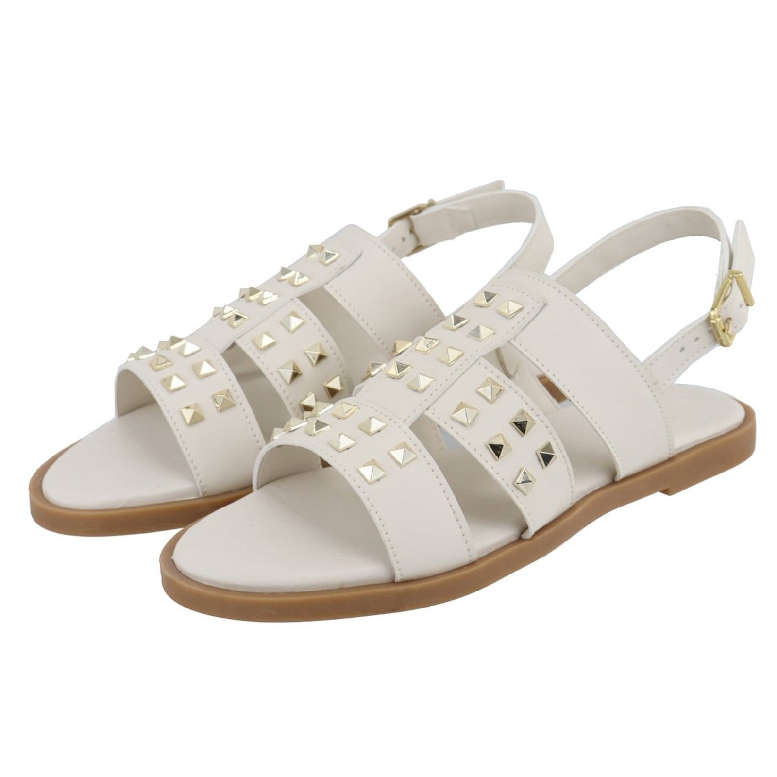 Vista 2 Rasteira Sandália Feminina Piramides Lançamento Off White TELLINI STORE off-white white