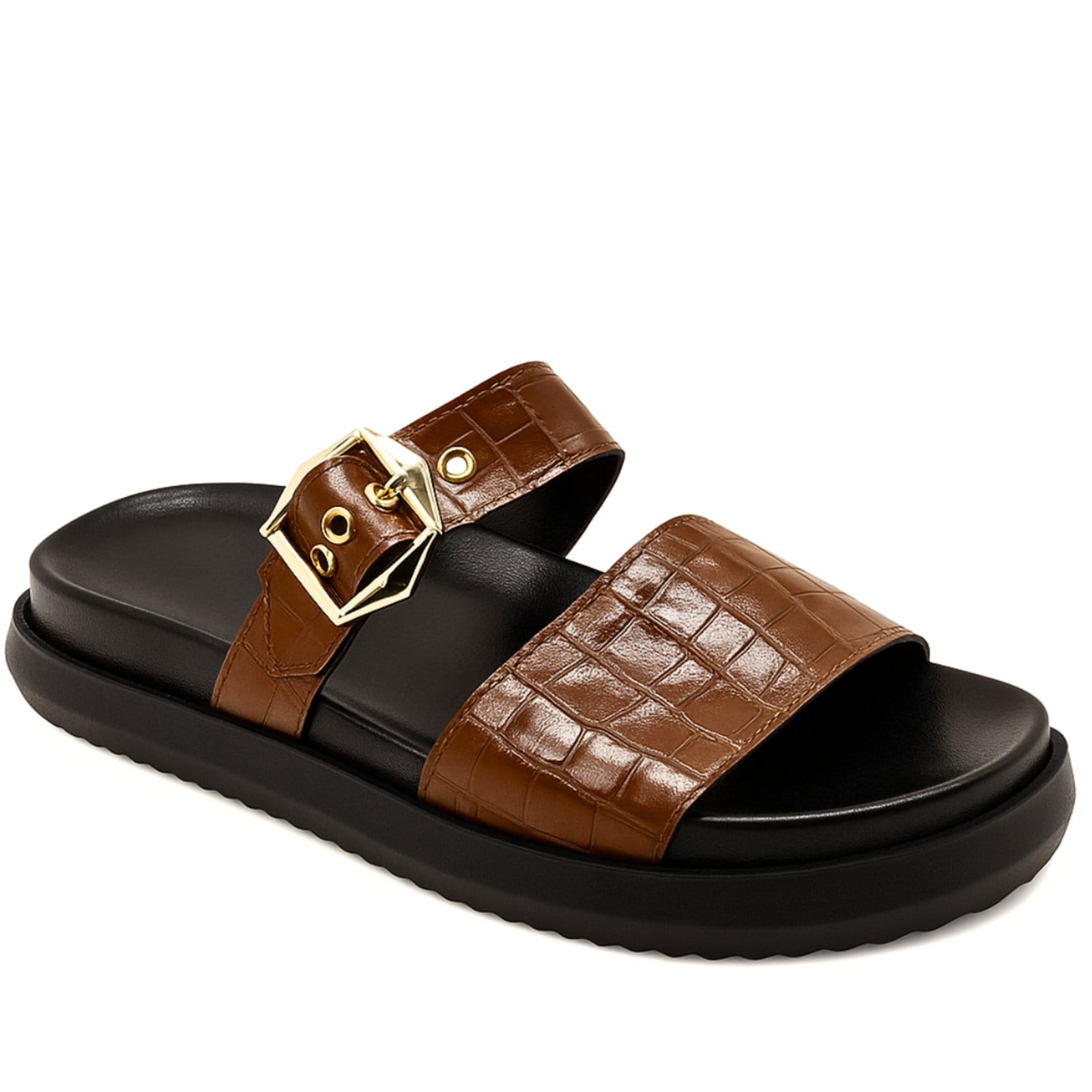 Papete Flatform Feminina Leve e Confortável Tiras Croco Cacau 006