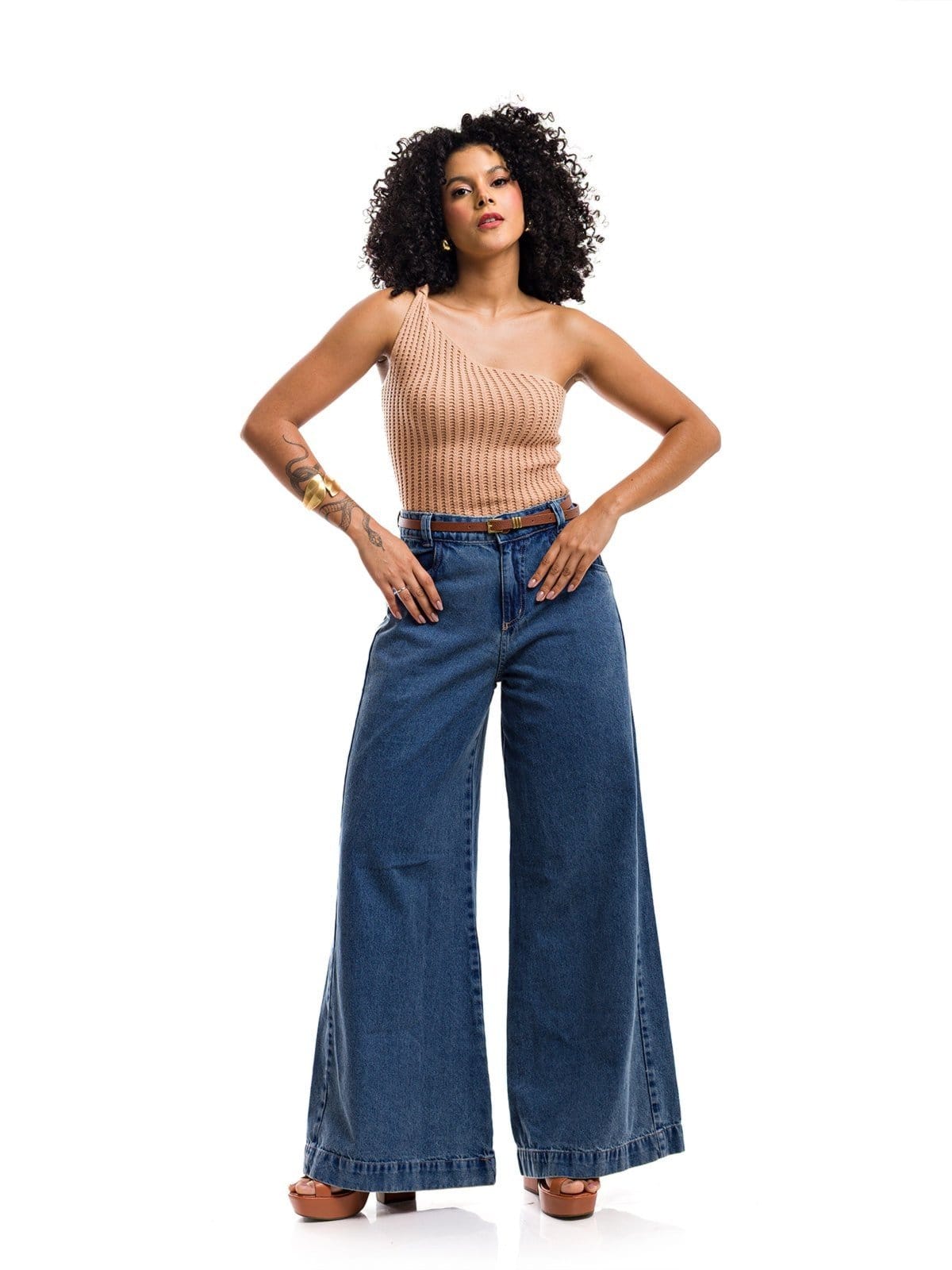 Calça Pantalona Restrito Jeans Com Cinto
