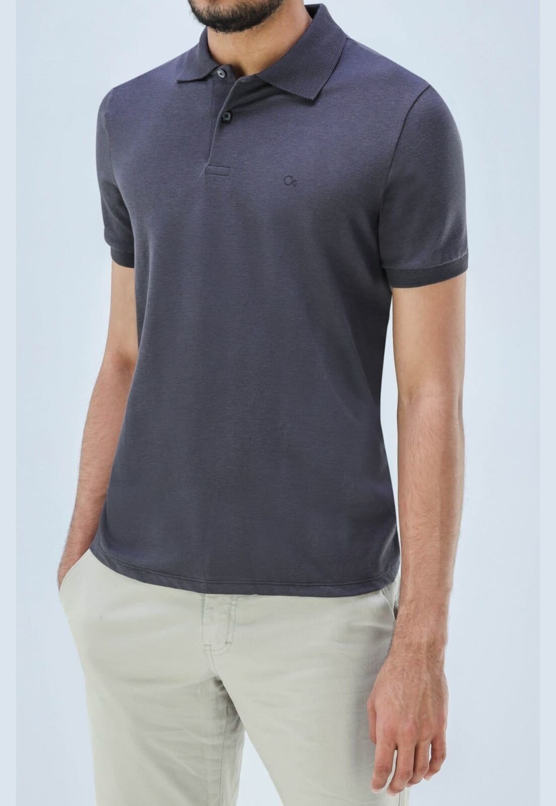 Camisa Polo Basica Casual Ogochi Slim Fit Chumbo