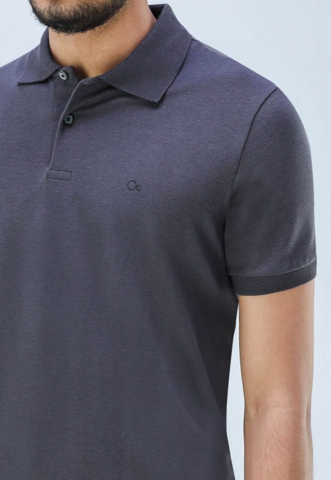 Vista 2 Camisa Polo Basica Casual Ogochi Slim Fit Chumbo Ogochi cinza