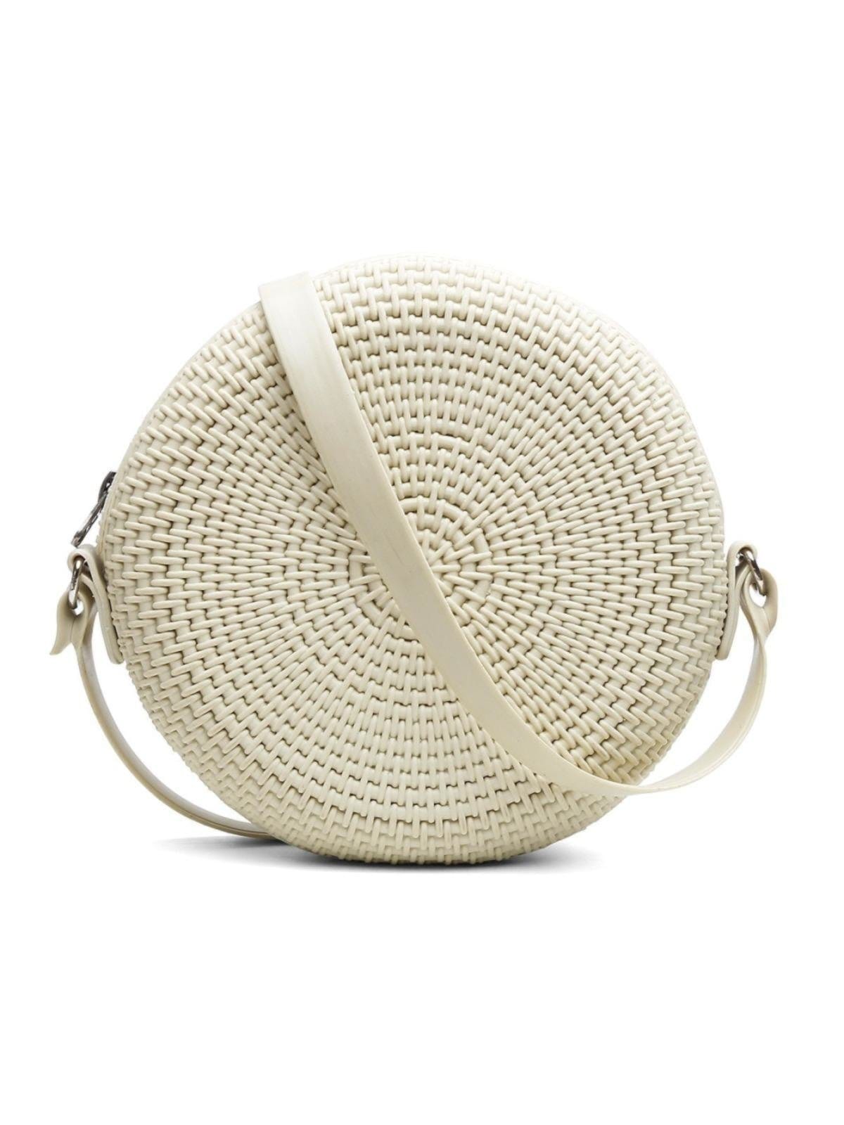 Vista 2 Bolsa Transversal Feminina Redonda Casual Pvc Marfim Rute Paula bege