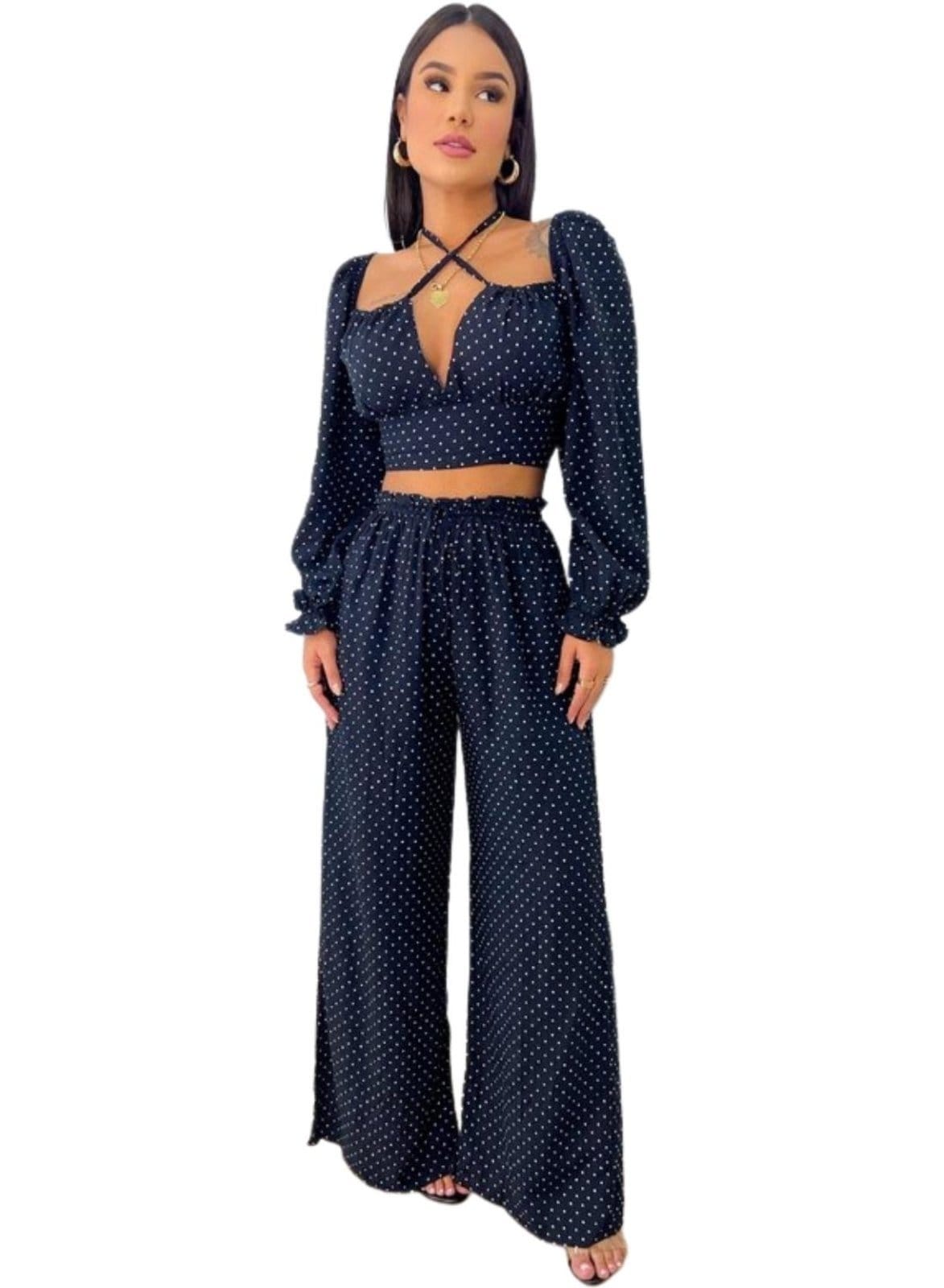 Calça Wide Leg Jasmin Viscose Poá e