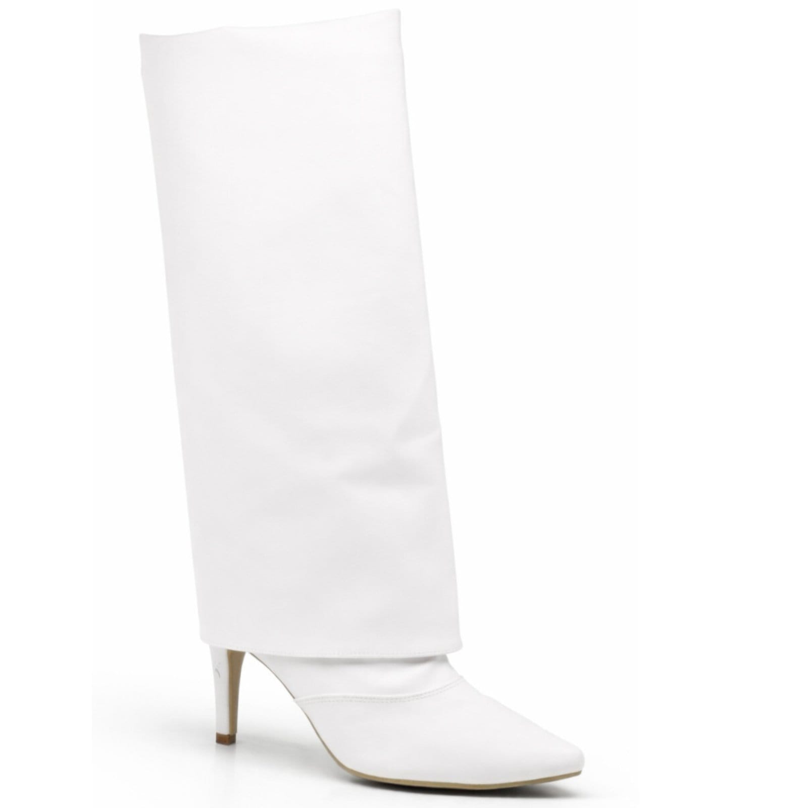 Vista principal Bota Feminina Cano Alto Com Capa Salto Fino Moderna e Confortável 1796 Branca Hannah Footwear branco