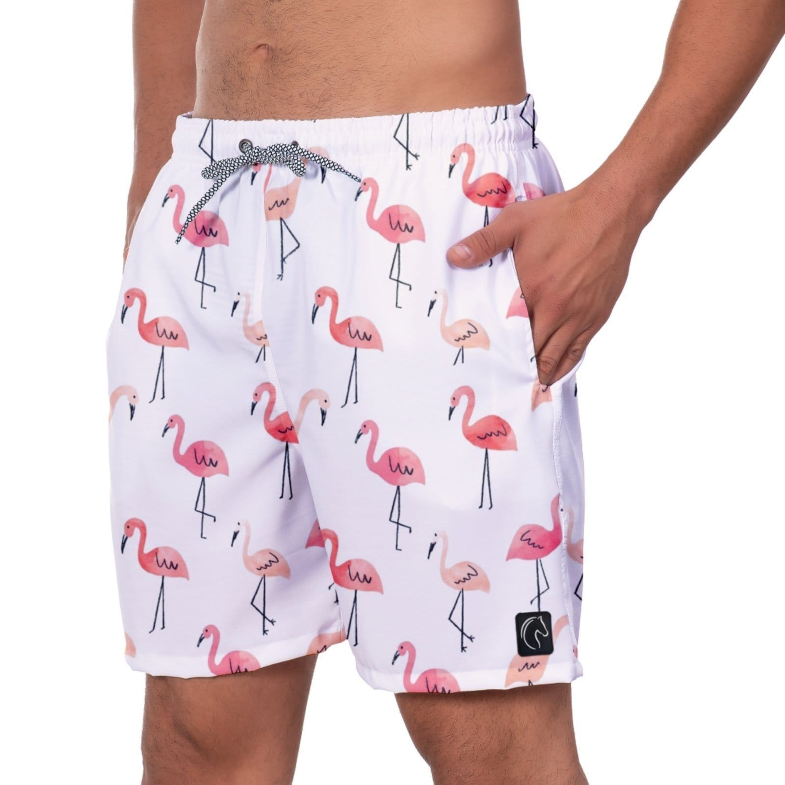 Vista 2 Short Praia Premium Masculino Academia Fitness Caminhada Flamingos Conforto Estilo Moda Treino Esporte W2 W2 STORE branco/estampado/multicolorido