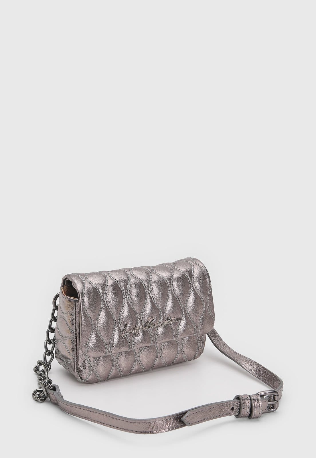 Vista 2 Bolsa Luiza Barcelos Transversal Pequena Matelassê Luiza Barcelos prata