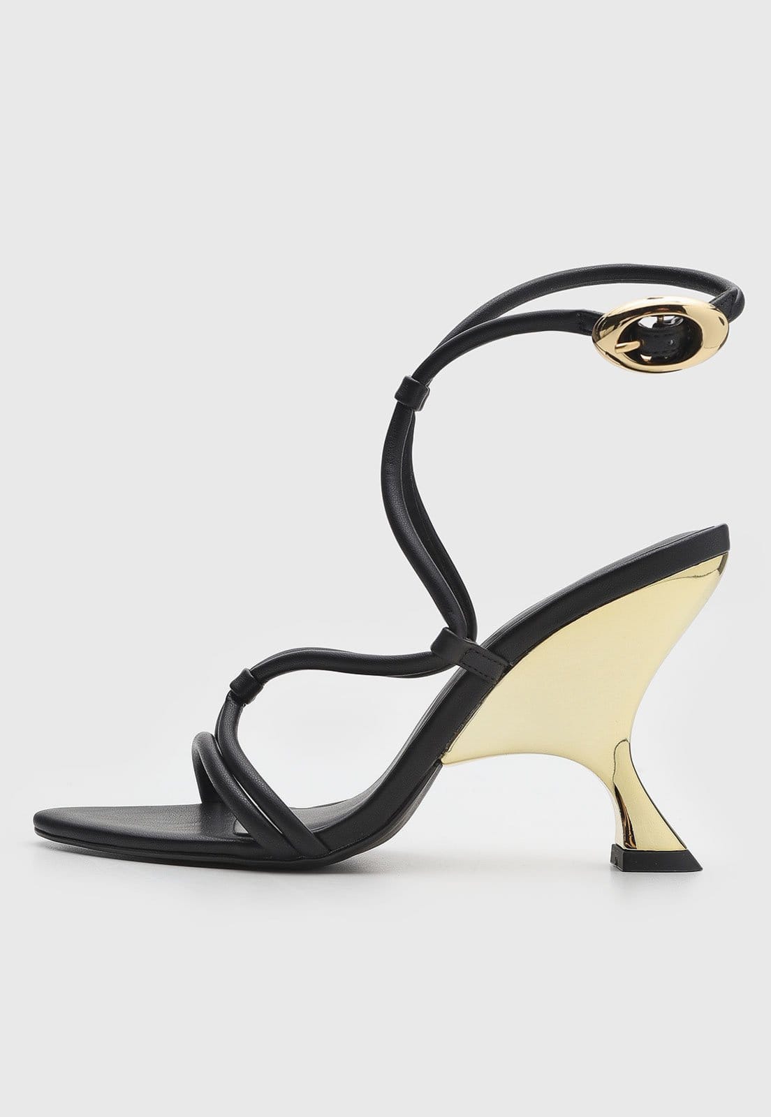 Vista principal Sandália Feminina Lança Perfume Salto Médio Geométrico Preta Lança Perfume preto