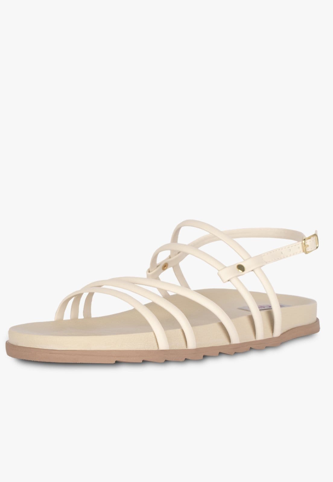 Sandalia Feminina Papete Rasteira Flat Tiras Moda Festa Off White
