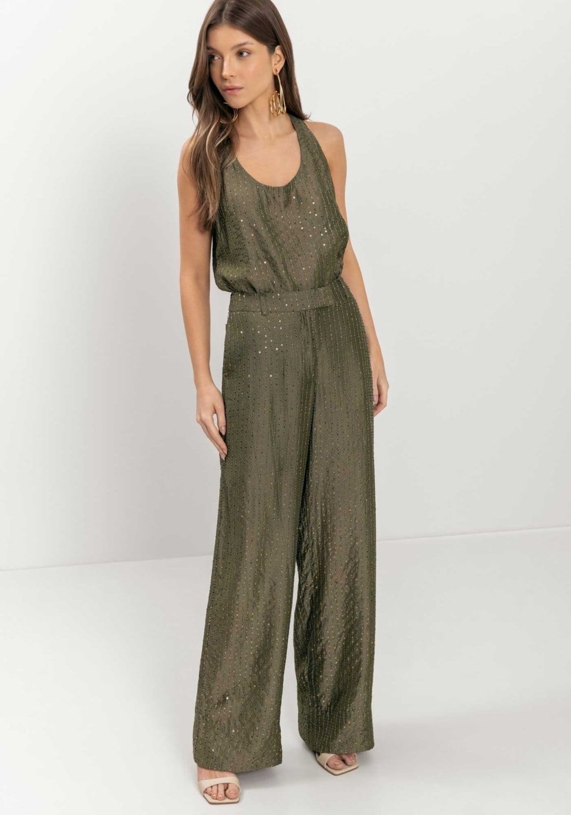 Vista principal Calça Reta De Cintura Média Com Bolsos Em Lyocell Lez a Lez verde