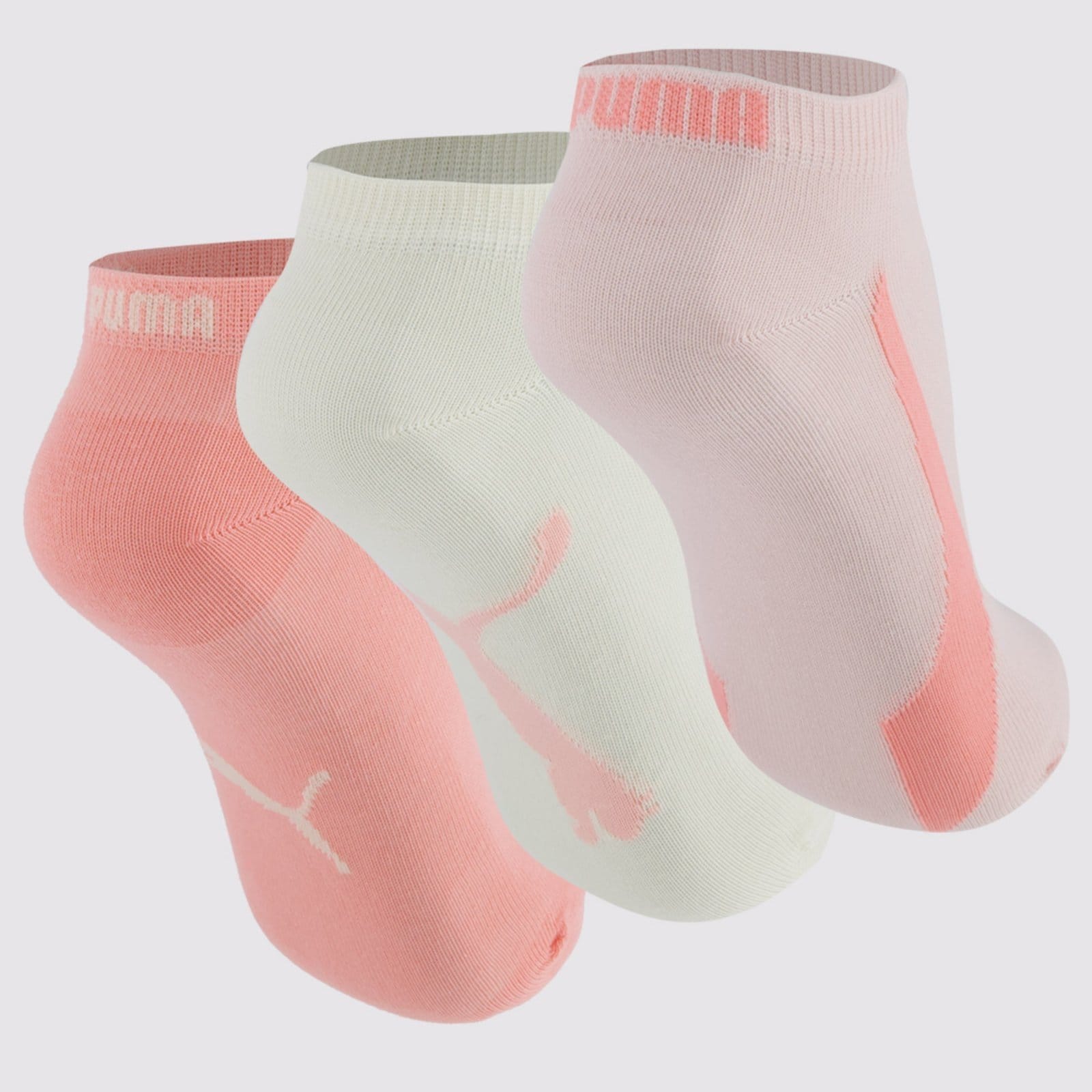 Vista 2 Kit Meia Puma Sapatilha 3 Pares Feminina e Of Puma rosa