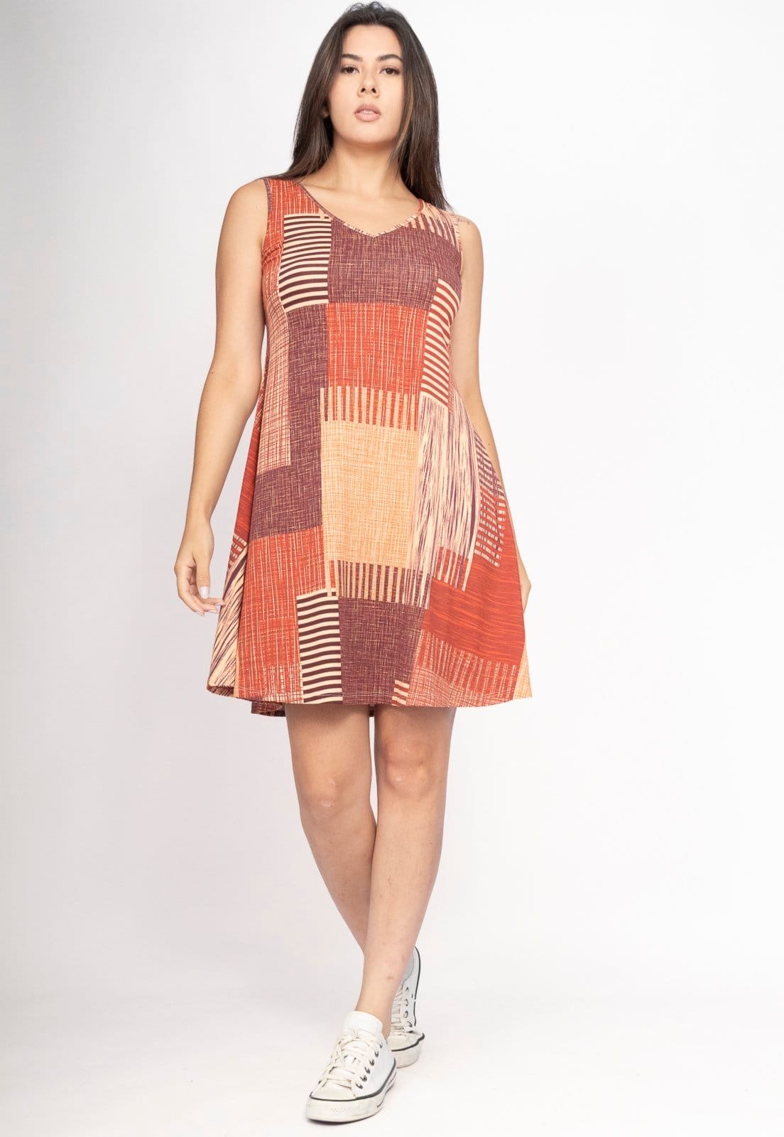 Vista 2 Vestido Amazonia Vital Amana Curto Regata Malha Tramas do Sol Amazonia Vital estampado