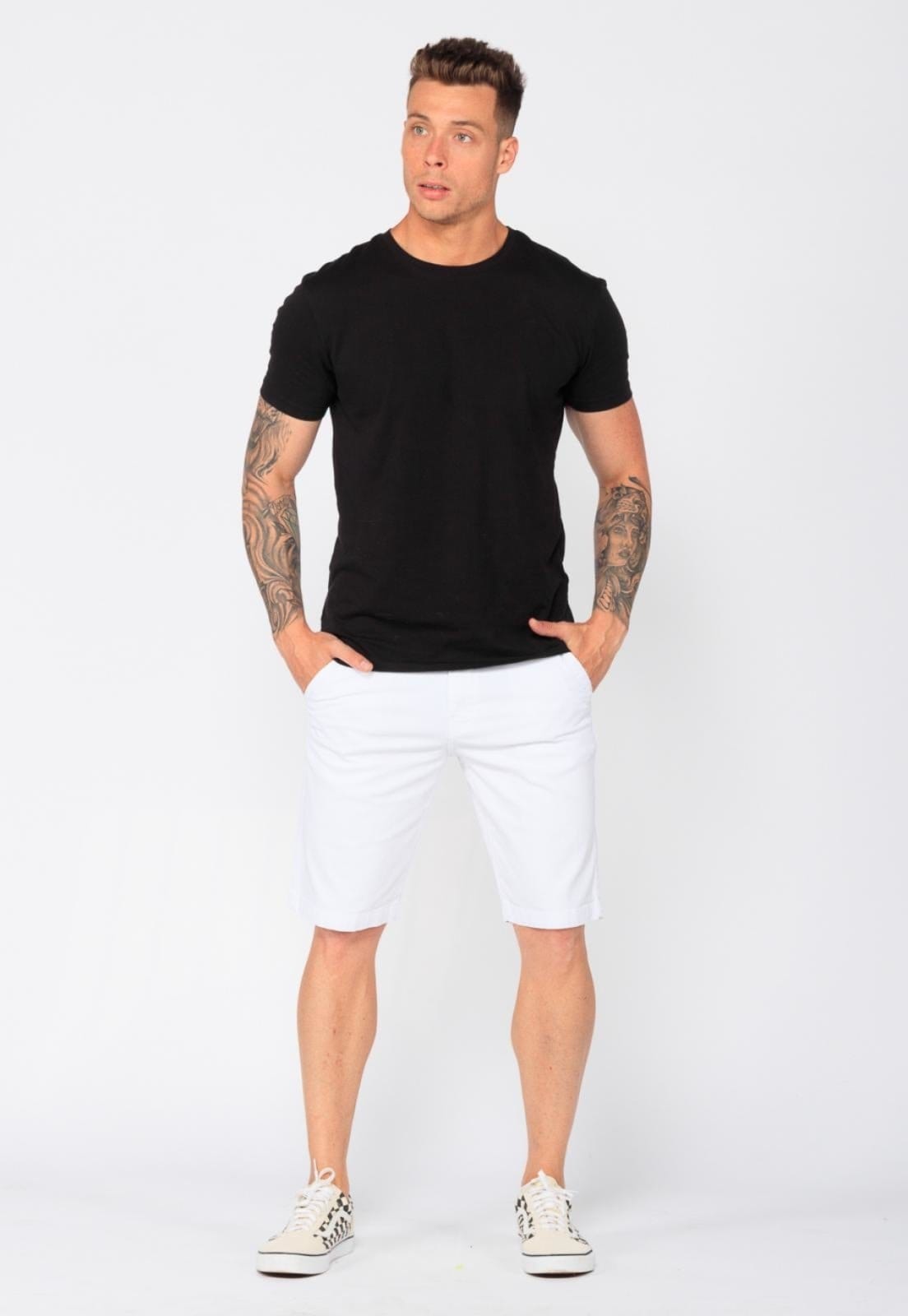 Vista 2 Bermuda Sarja Macaw Conforto Reta Snow 7838 Macaw branco