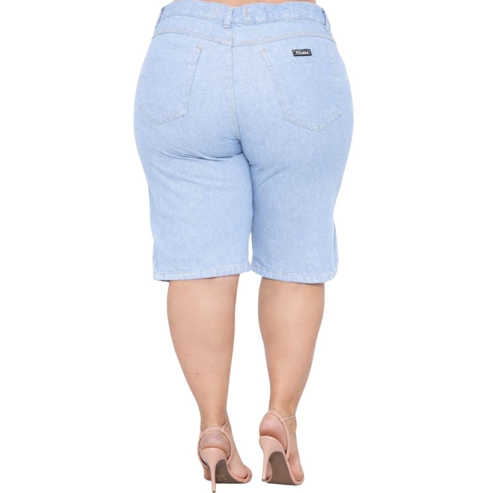 Vista 2 Bermuda Básica Plus Feminina Delave Giovanna Alleppo Jeans azul