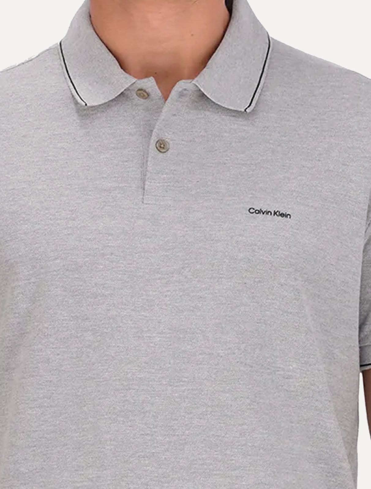 Vista 2 Polo Calvin Klein Masculina Piquet Slim Básica Relevo Mescla Calvin Klein cinza