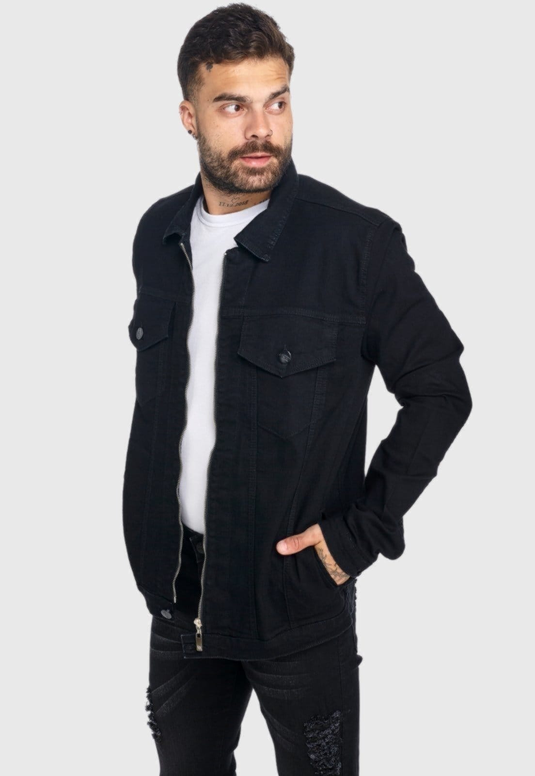 Vista 2 Jaqueta Masculina HNO Jeans Venom com Fechamento em Ziper HNO Jeans preto