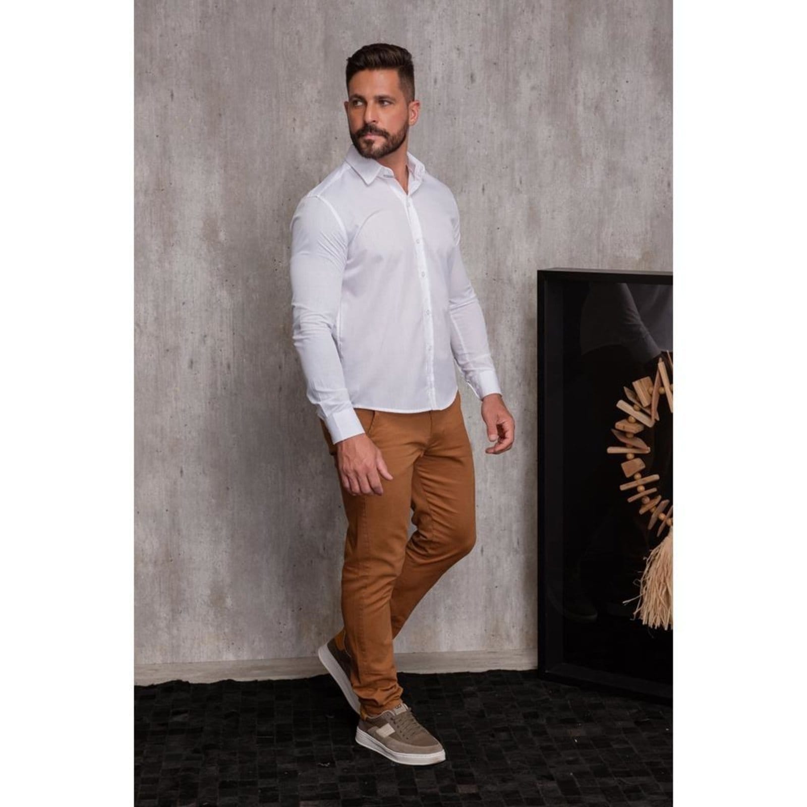 Vista 2 Kit Camisa Social Masculina Manga Longa Slim 2 Peças Claro G TEODORO CAMISARIA azul