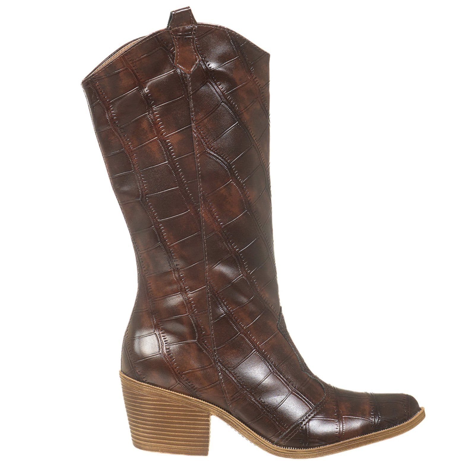 Vista 2 Bota Texana Feminina Via Birigui Western Croco Cano Médio VB Calçados marrom