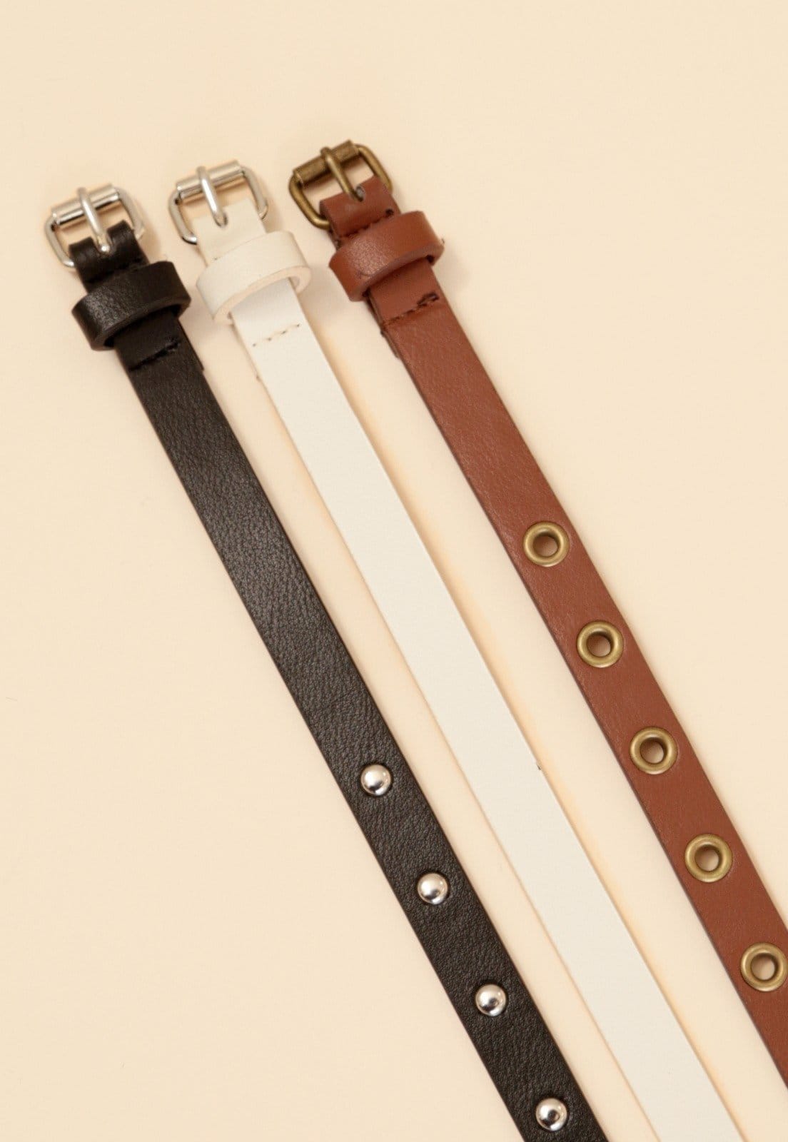 Kit De 3 Cintos Finos Pop Me Com Ilhós E Tachas