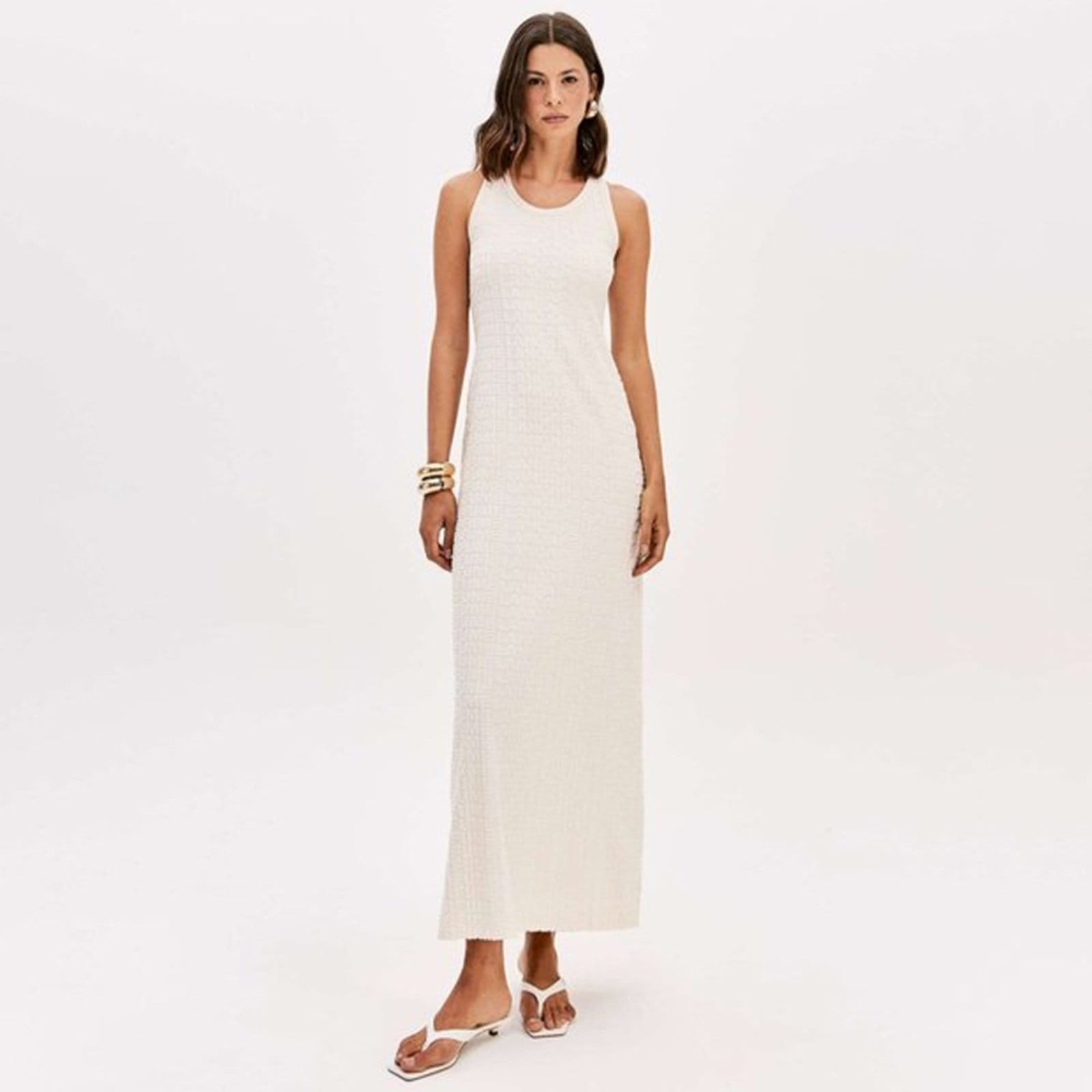 Vista principal Vestido Super Mid Lança Perfume Evasê Pr26 Feminino Lança Perfume bege