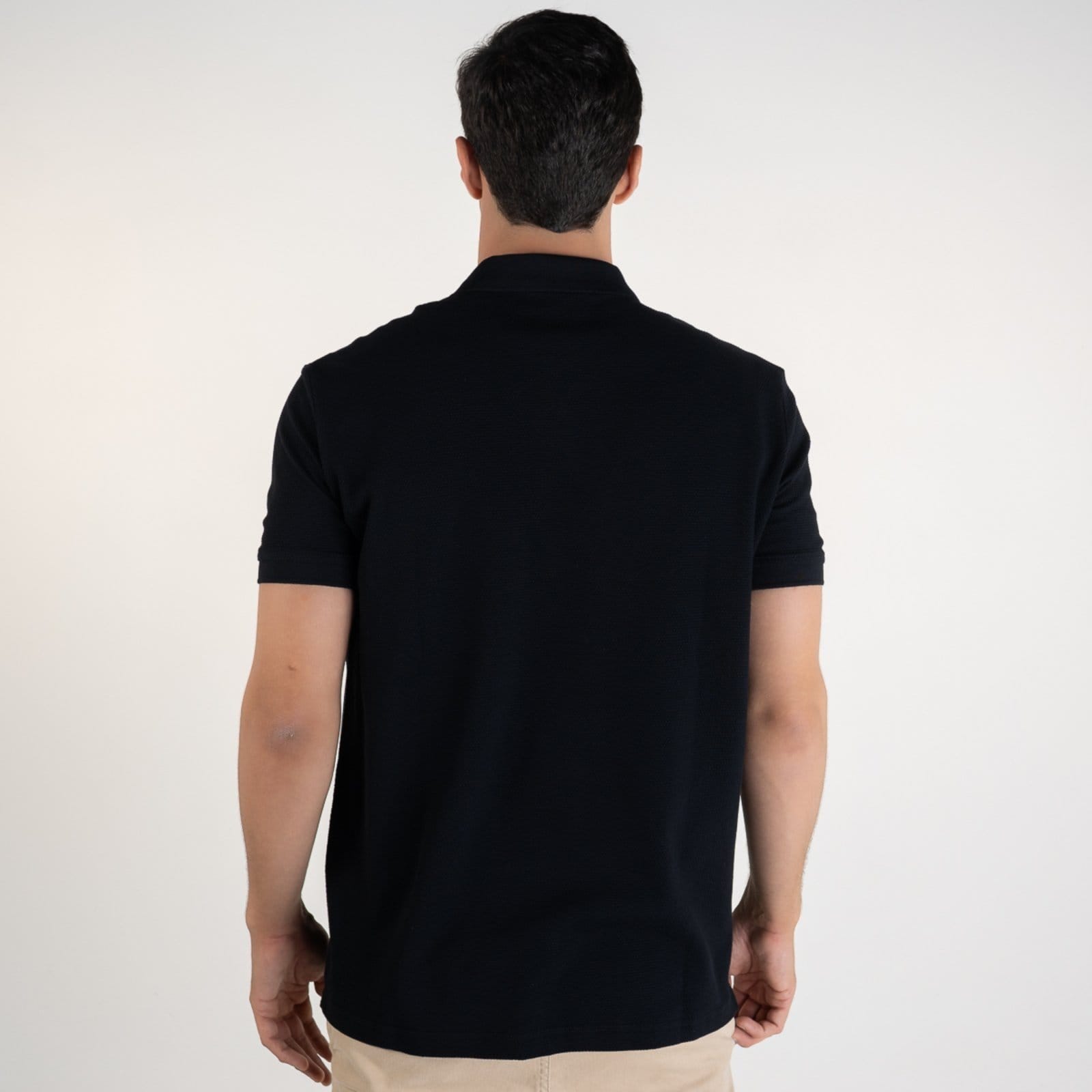 Vista 2 Camisa Polo Acostamento Texturizada Preta Acostamento preto